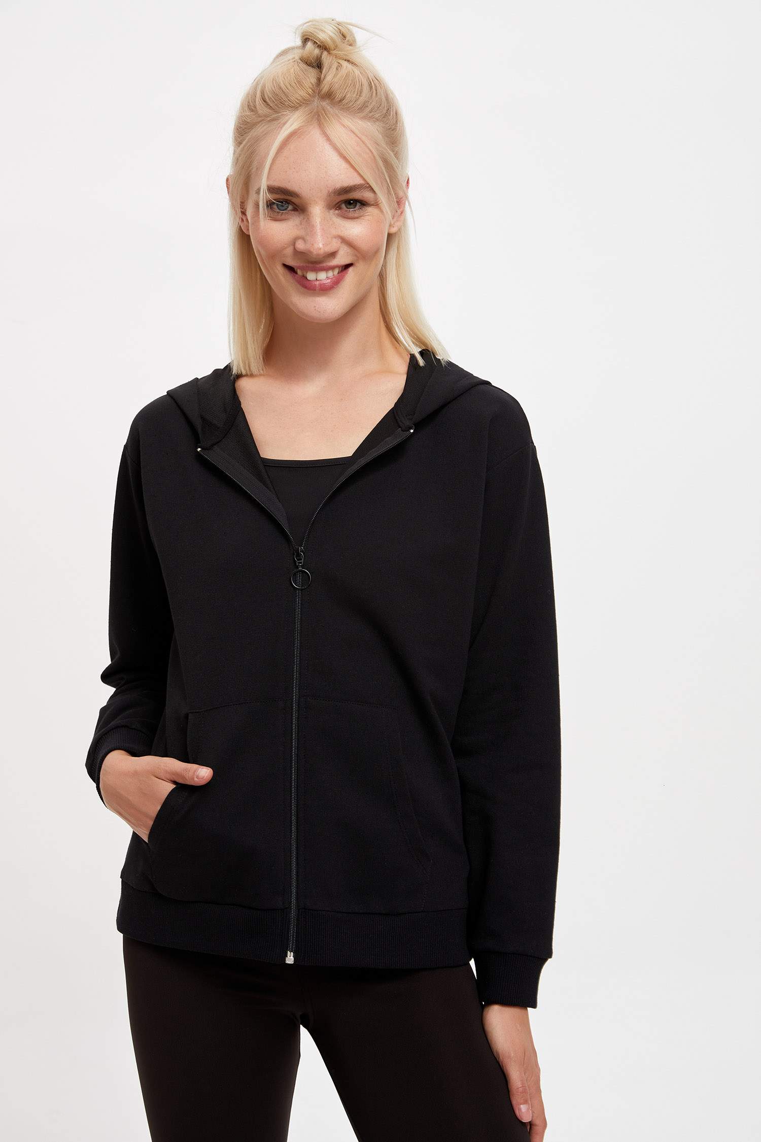 Kapüşonlu Kanguru Cepli Relax Fit Sweat Hırka