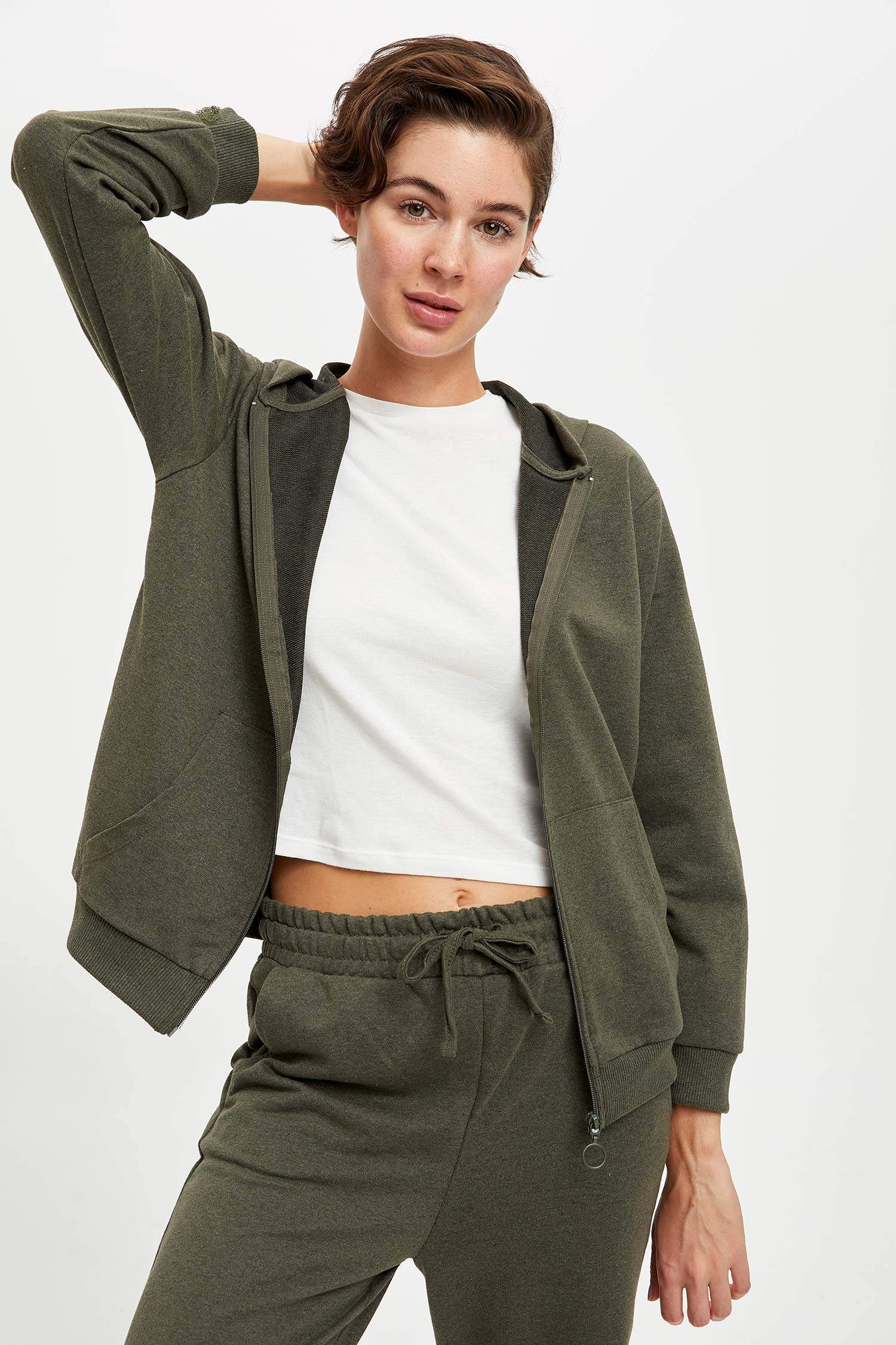 Kapüşonlu Kanguru Cepli Relax Fit Sweat Hırka