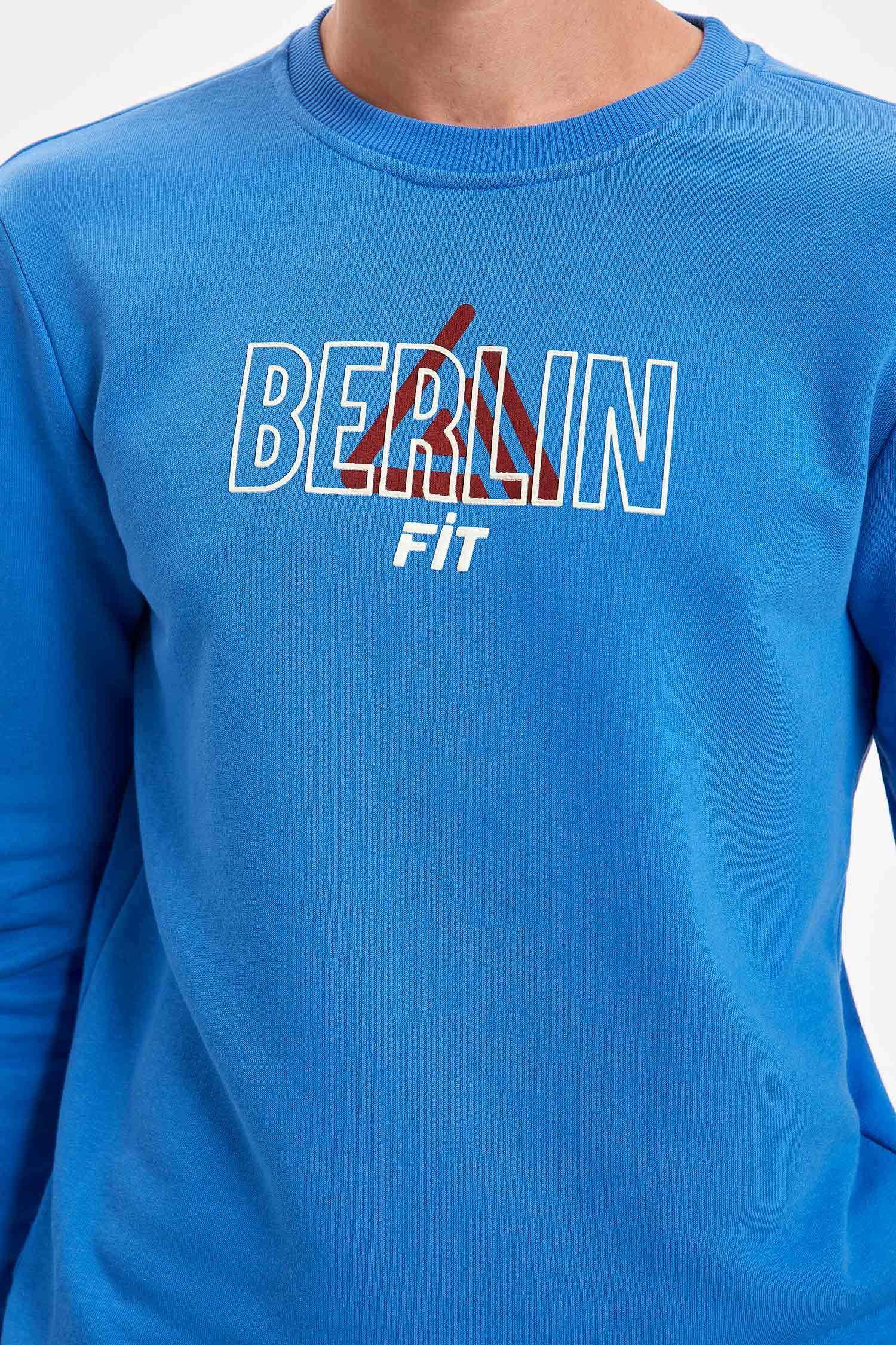 Berlin Baskılı Slim Fit Bisiklet Yaka Spor Sweatshirt
