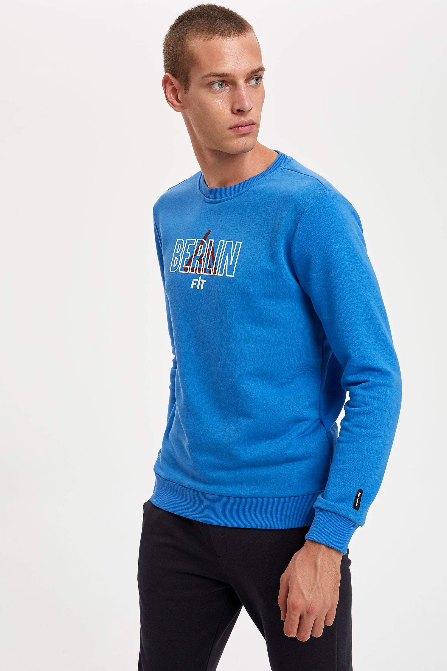Berlin Baskılı Slim Fit Bisiklet Yaka Spor Sweatshirt
