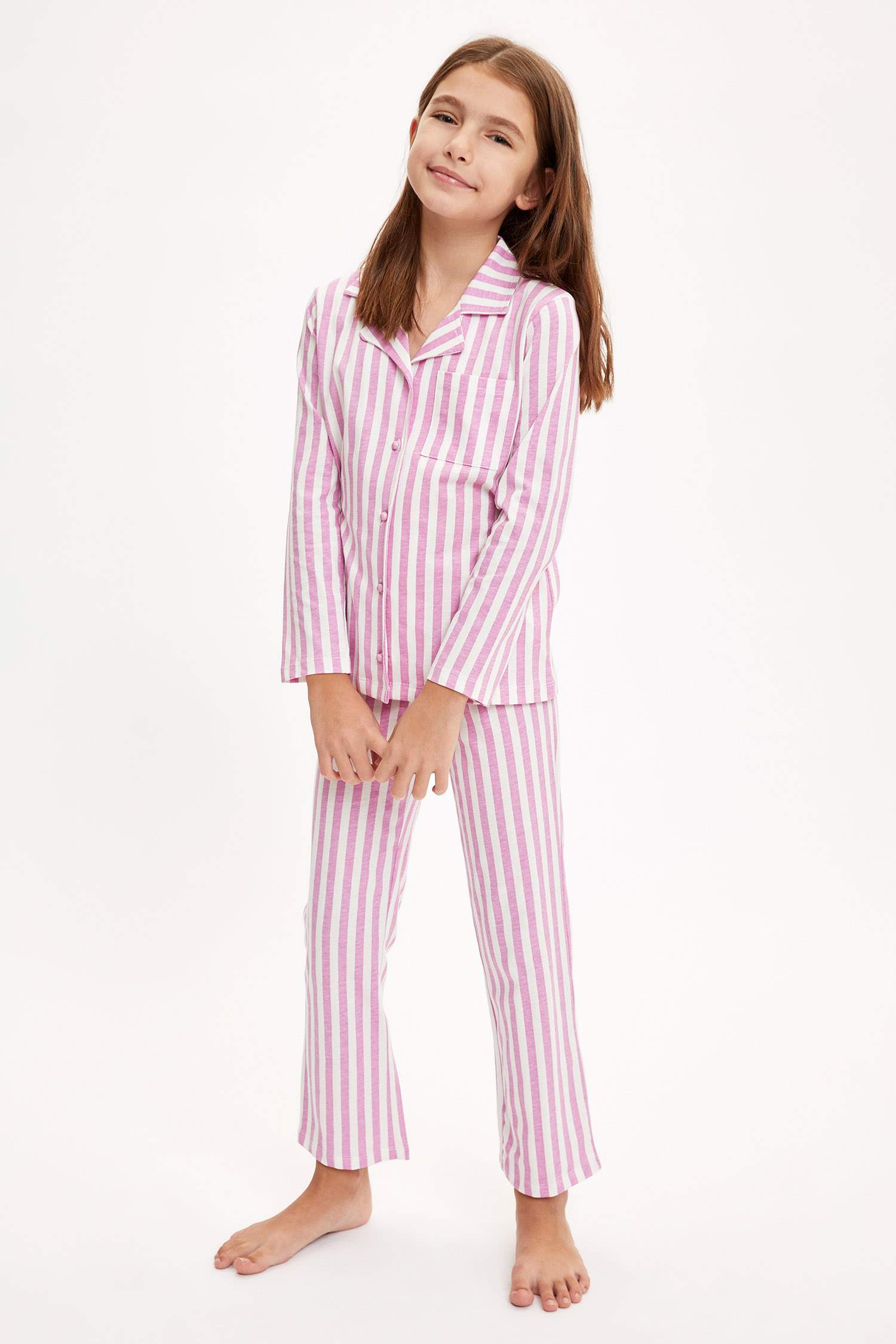 Kız Çocuk Çizgili Pijama Takımı
