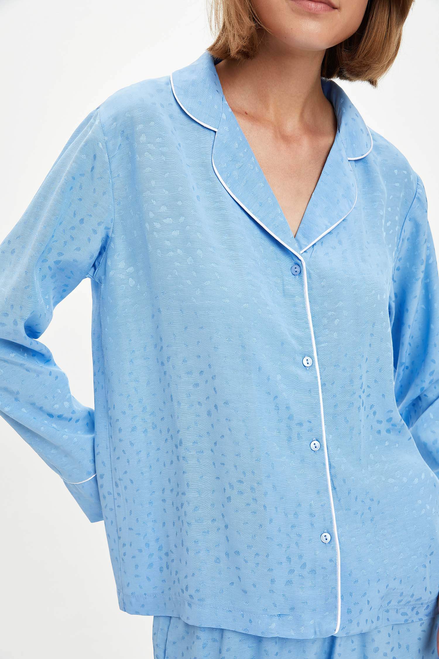 Şerit Detaylı Gömlek Tasarımlı Pijama Takımı