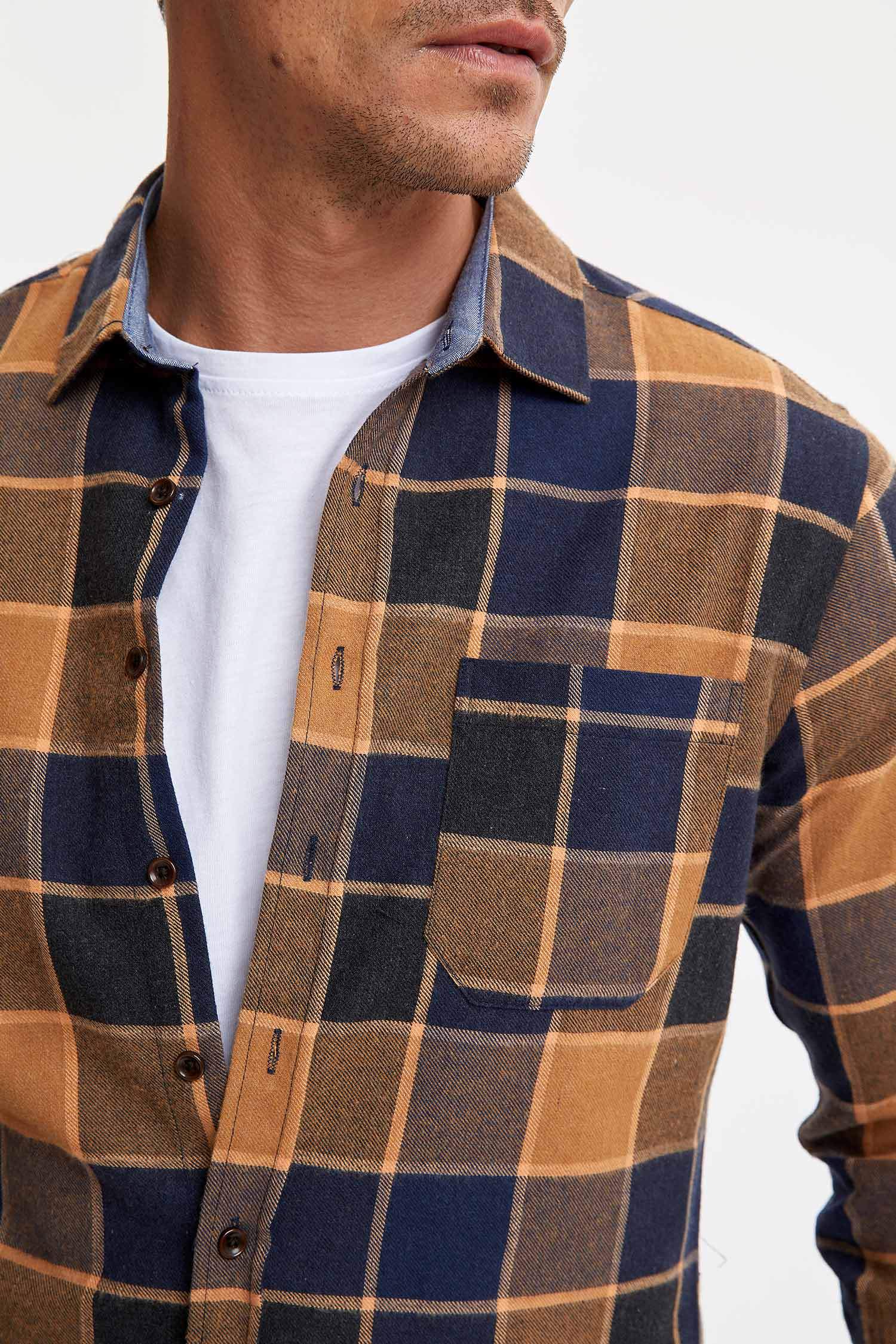 Modern Fit Uzun Kollu Ekose Desenli Oduncu Gömlek Ceket