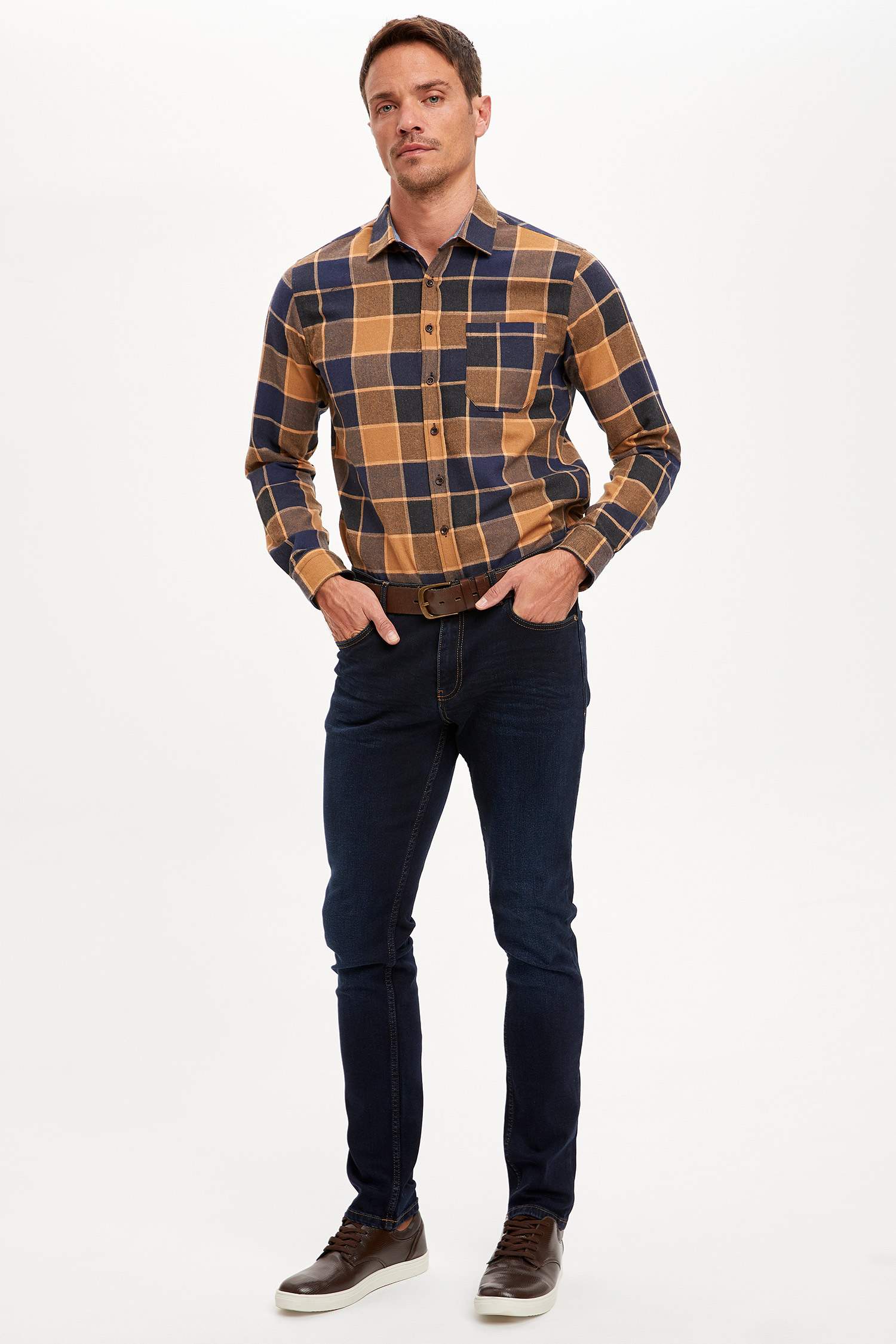 Modern Fit Uzun Kollu Ekose Desenli Oduncu Gömlek Ceket