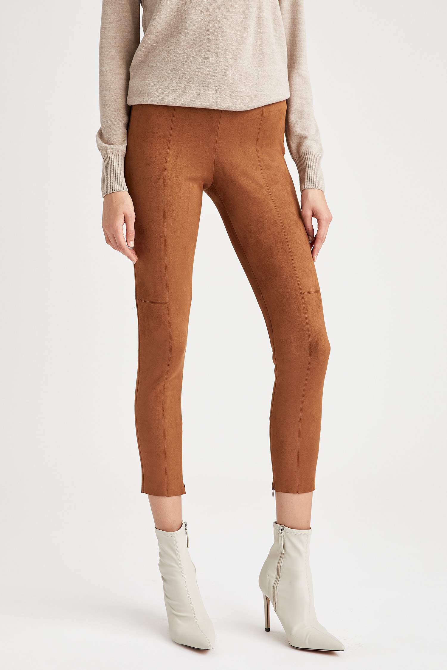 Süet Slim Fit Dokuma Tayt