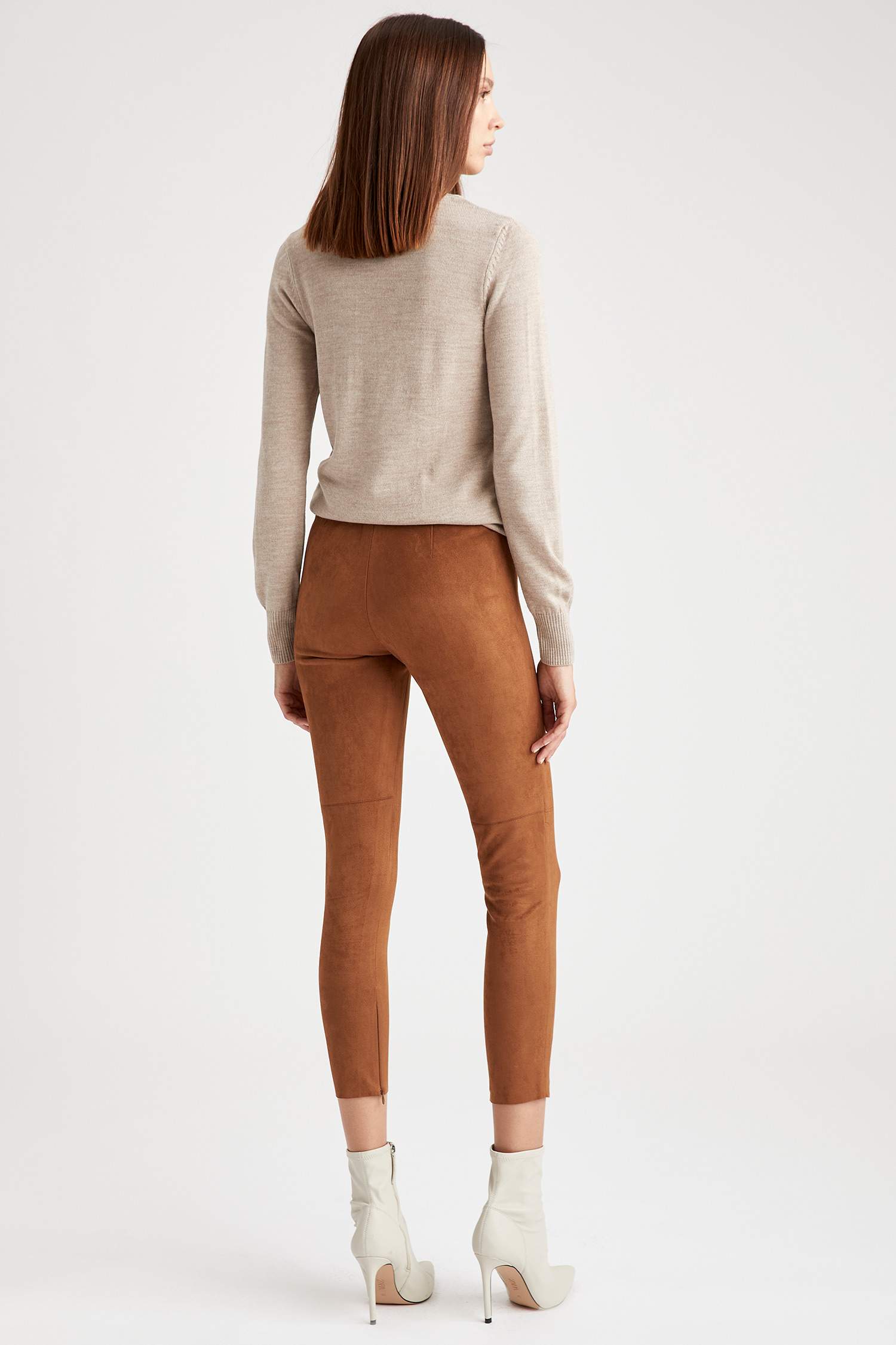 Süet Slim Fit Dokuma Tayt