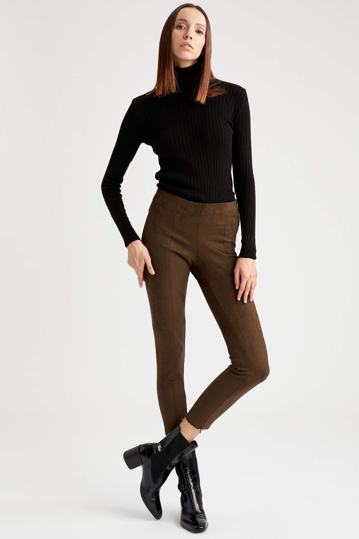 Süet Slim Fit Dokuma Tayt
