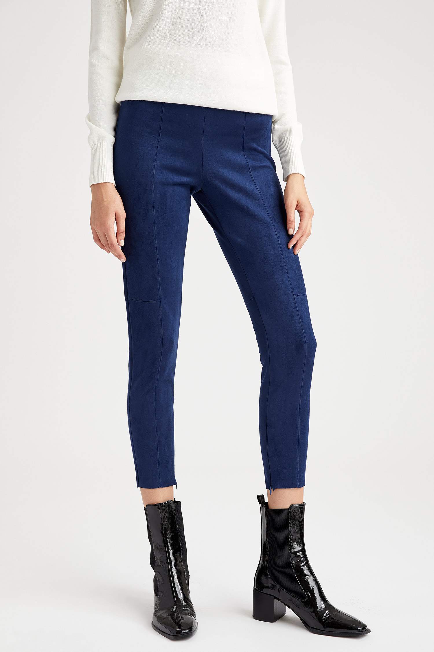 Süet Slim Fit Dokuma Tayt