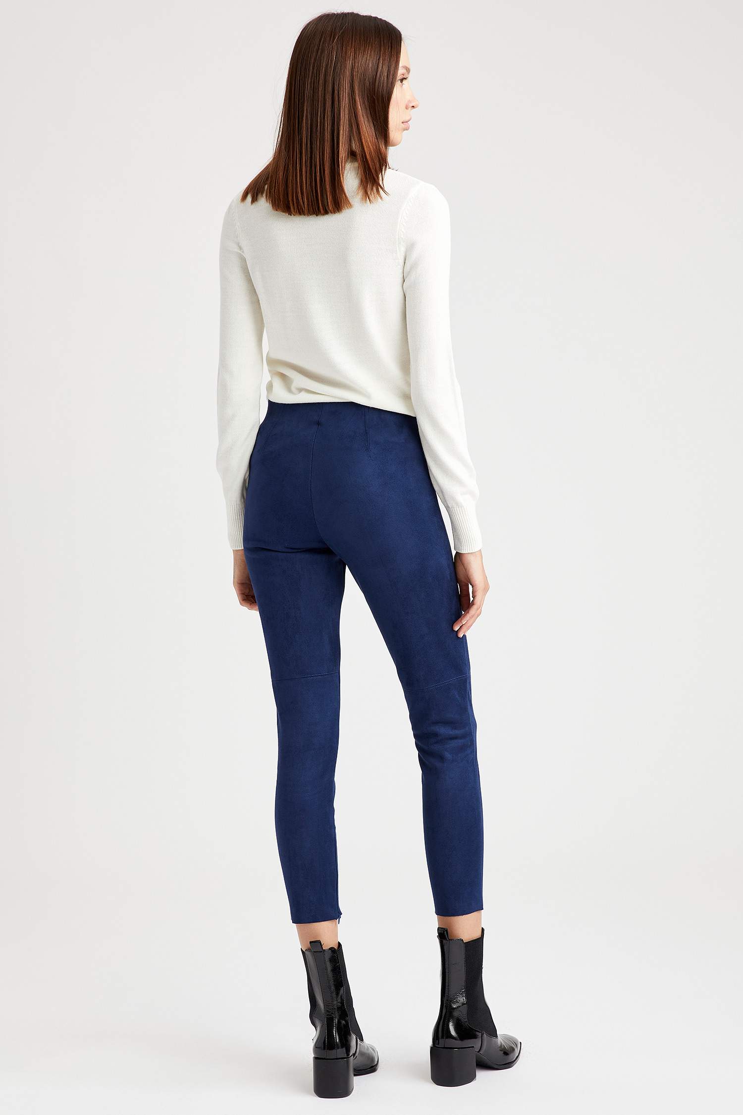 Süet Slim Fit Dokuma Tayt