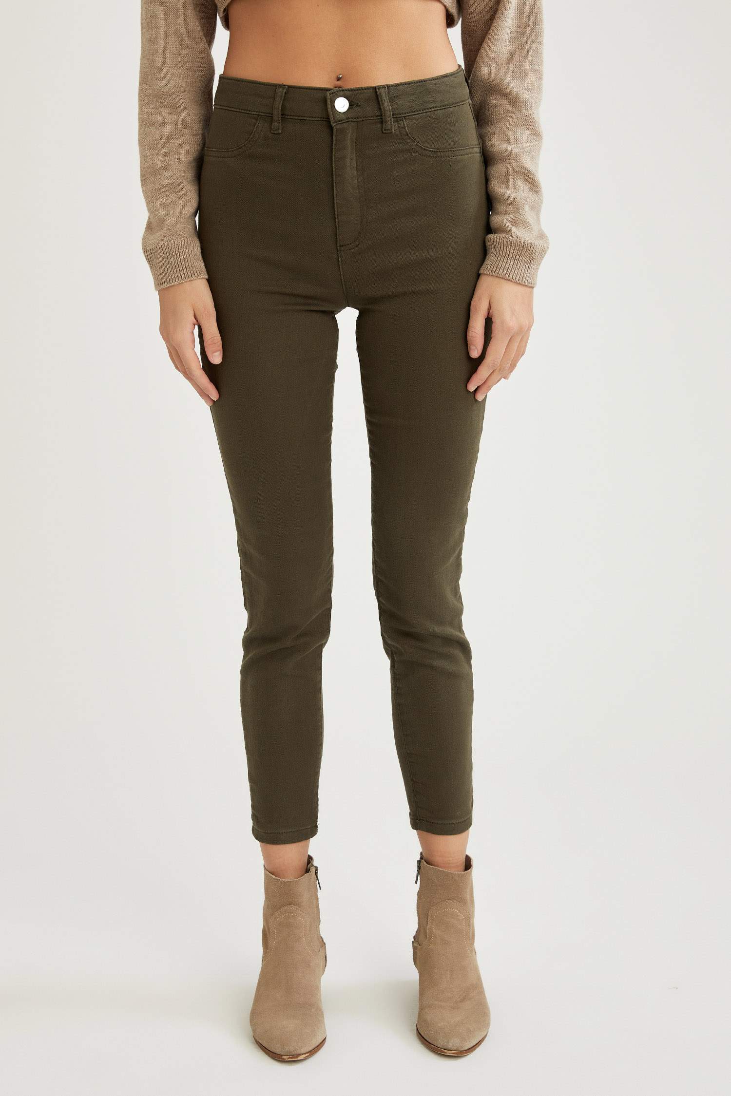 Yüksek Bel Pantolon Görünümlü Skinny Fit Tayt