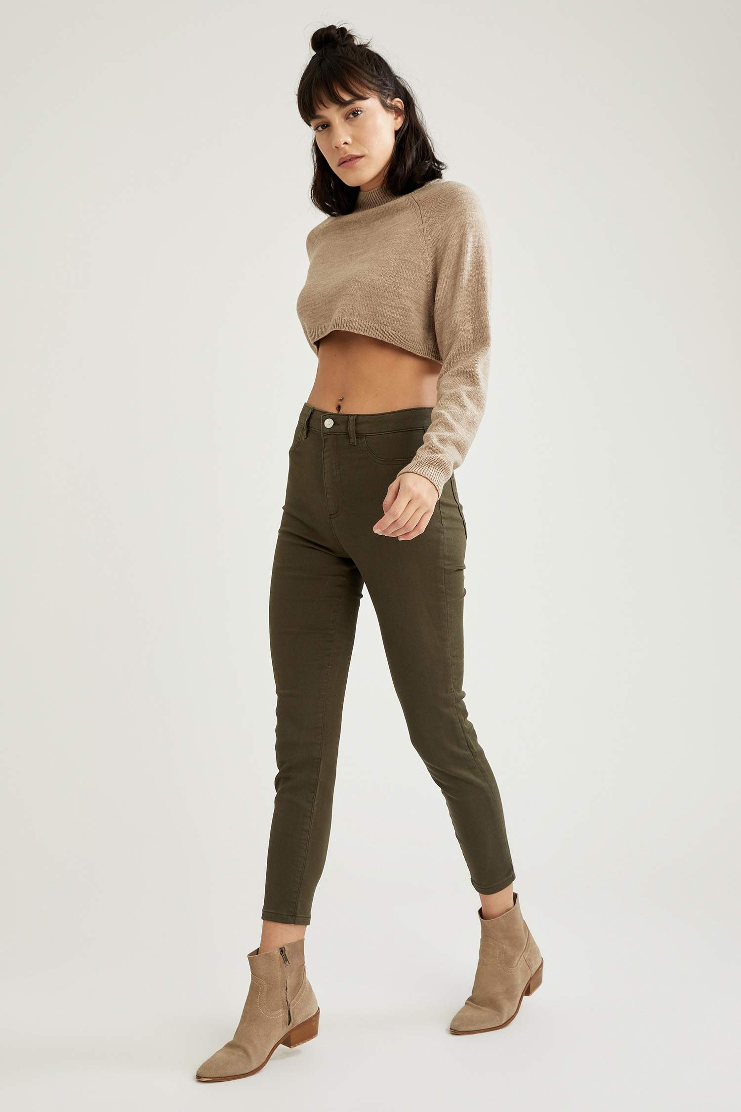 Yüksek Bel Pantolon Görünümlü Skinny Fit Tayt