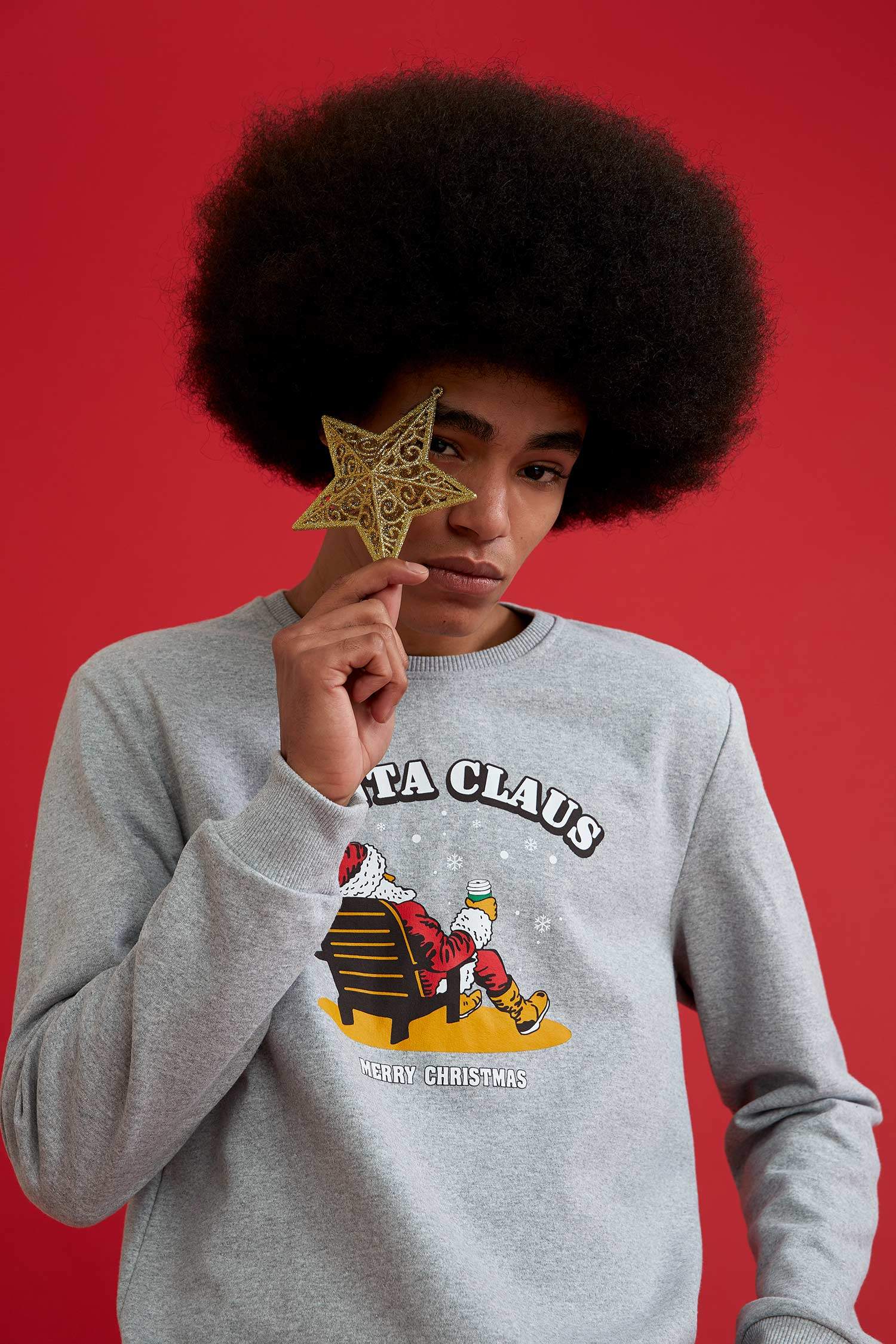 Baskılı Bisiklet Yaka Slim Fit Sweatshirt ve Maske