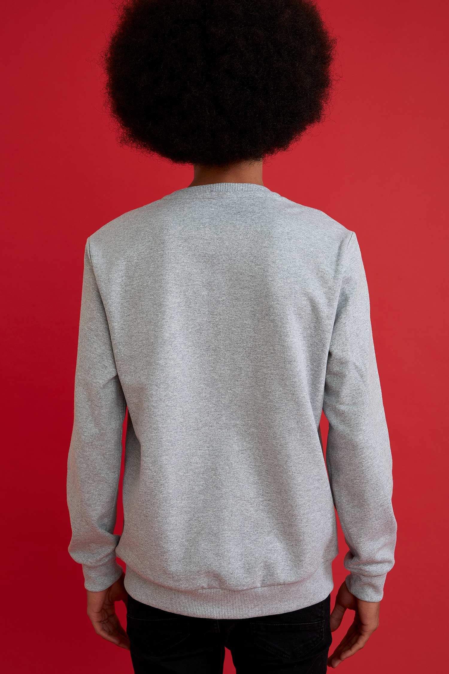 Baskılı Bisiklet Yaka Slim Fit Sweatshirt ve Maske