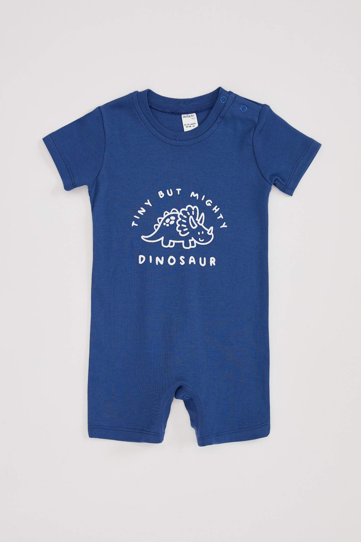 Erkek Bebek Dinozor Baskılı Kısa Kol Tulum