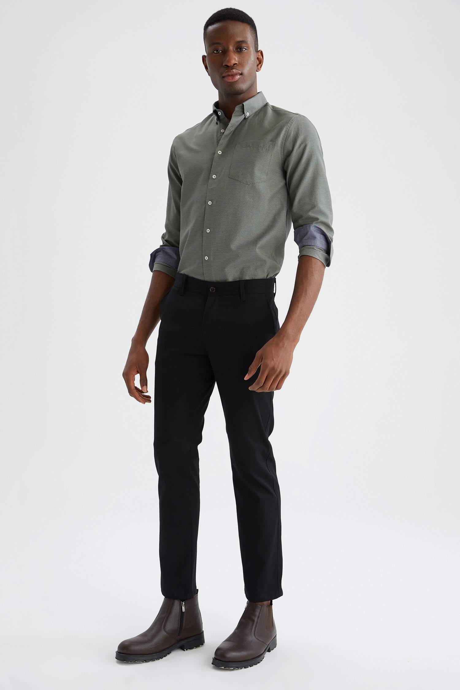 Slim Fit Polo Yaka Uzun Kollu Gömlek