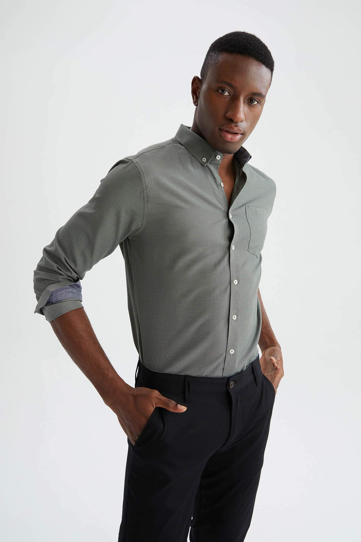 Slim Fit Polo Yaka Uzun Kollu Gömlek
