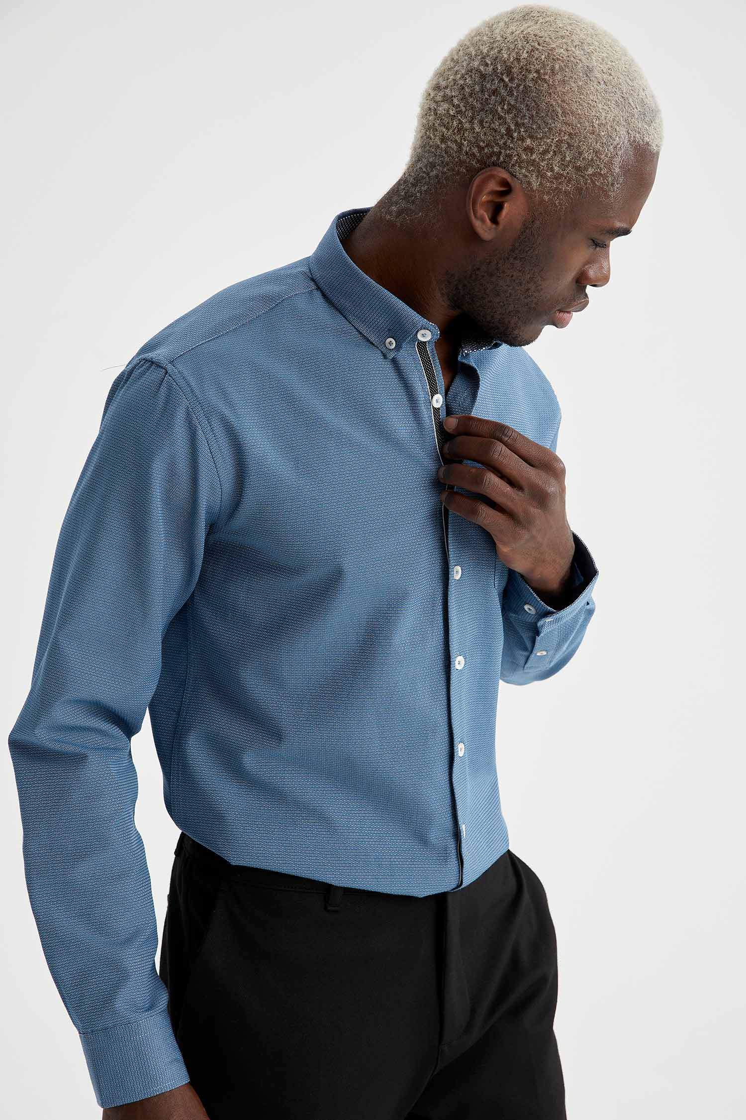 Slim Fit Desenli Klasik Uzun Kollu Gömlek