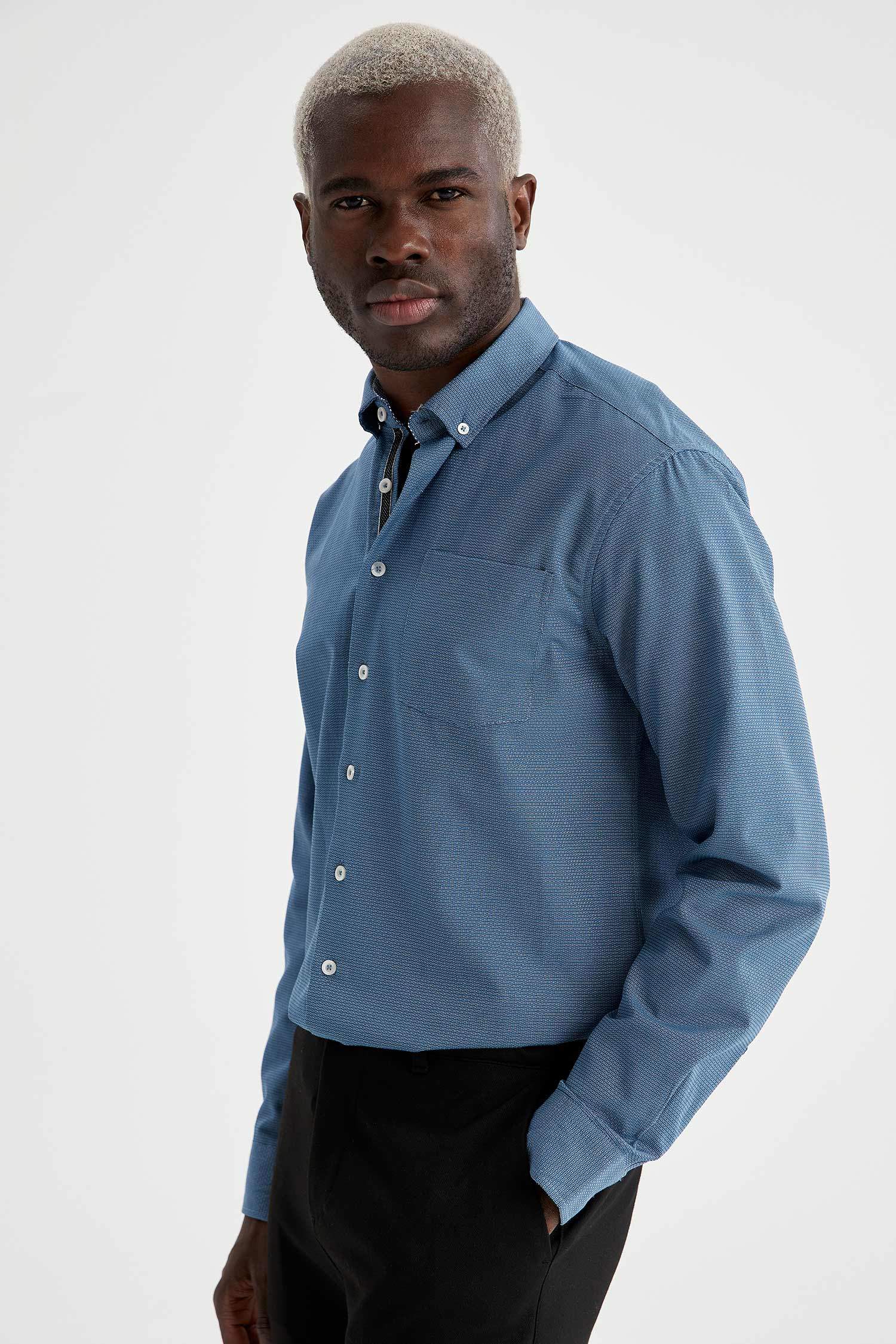Slim Fit Desenli Klasik Uzun Kollu Gömlek