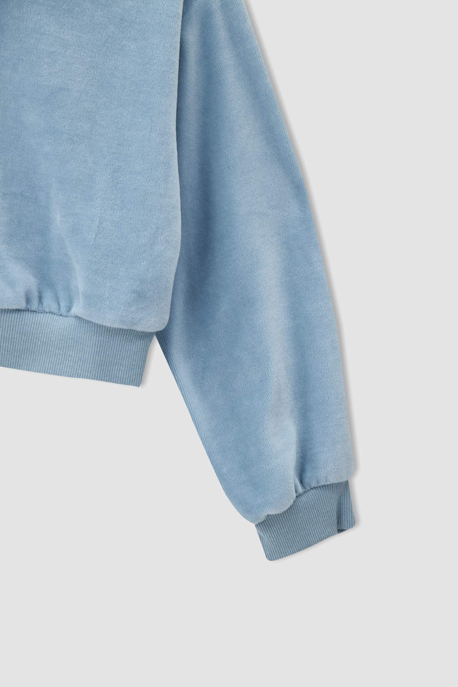 Kız Çocuk Relax Fit Crop Kadife Sweatshirt