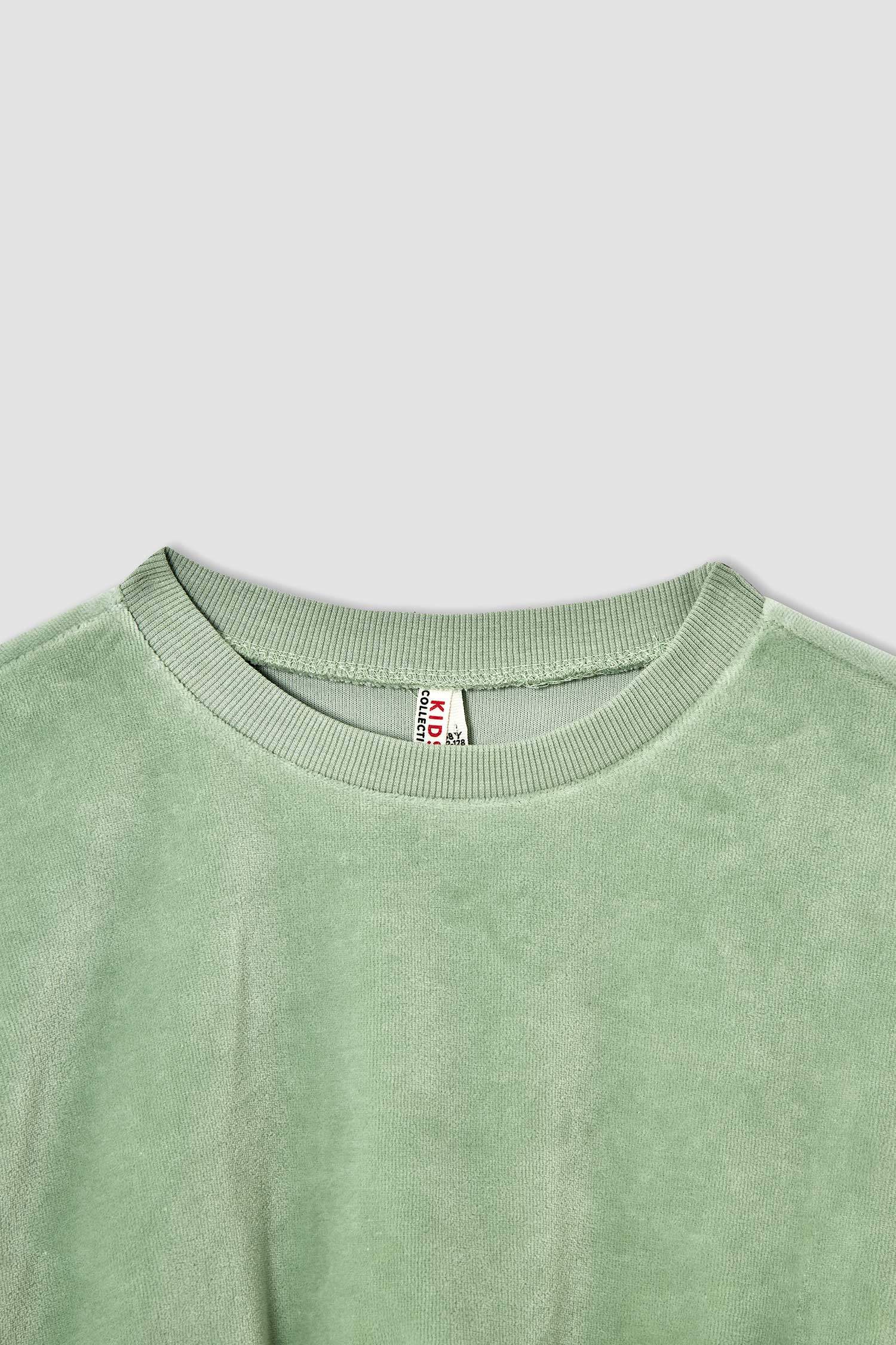 Kız Çocuk Relax Fit Crop Kadife Sweatshirt