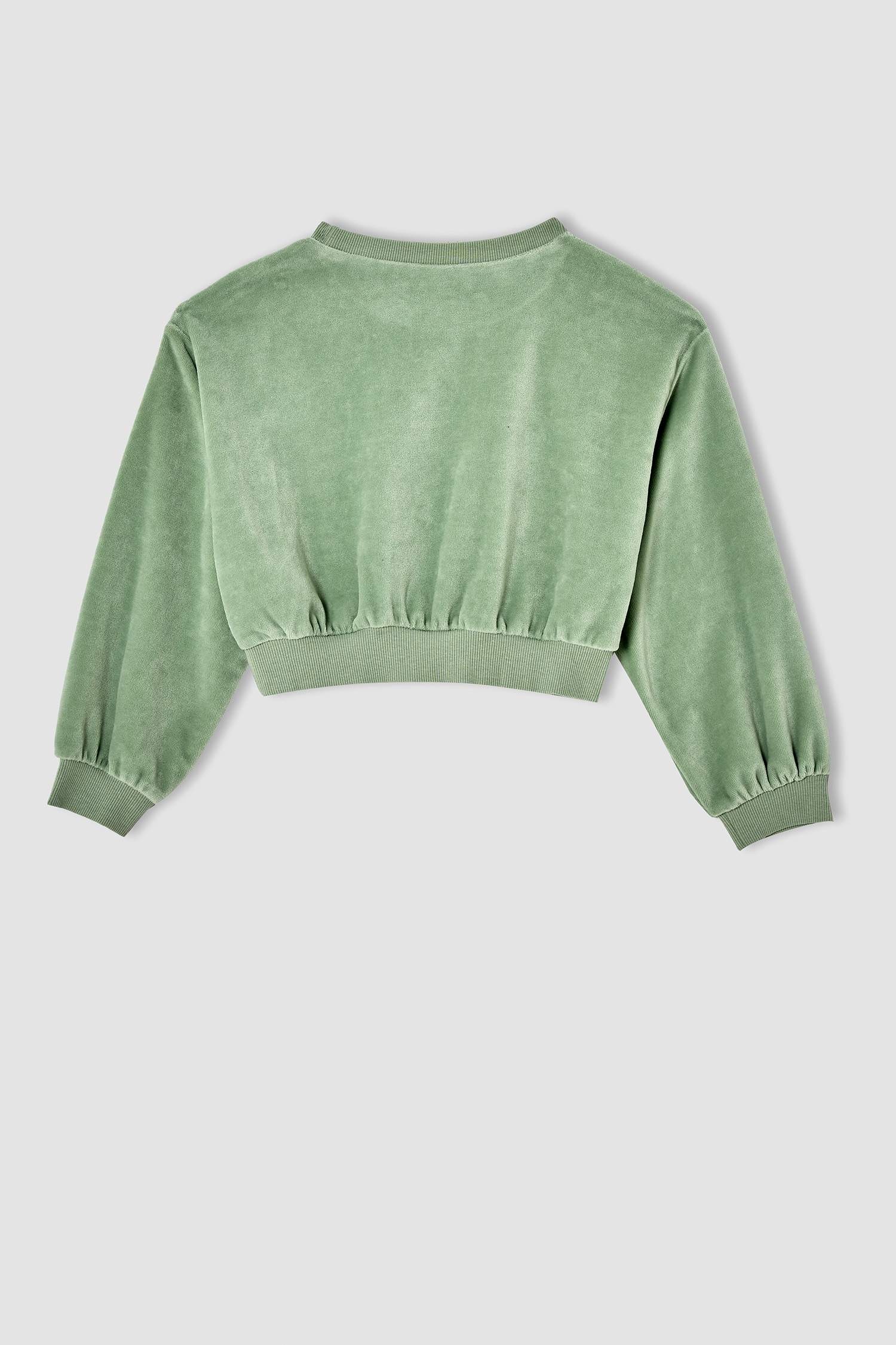 Kız Çocuk Relax Fit Crop Kadife Sweatshirt