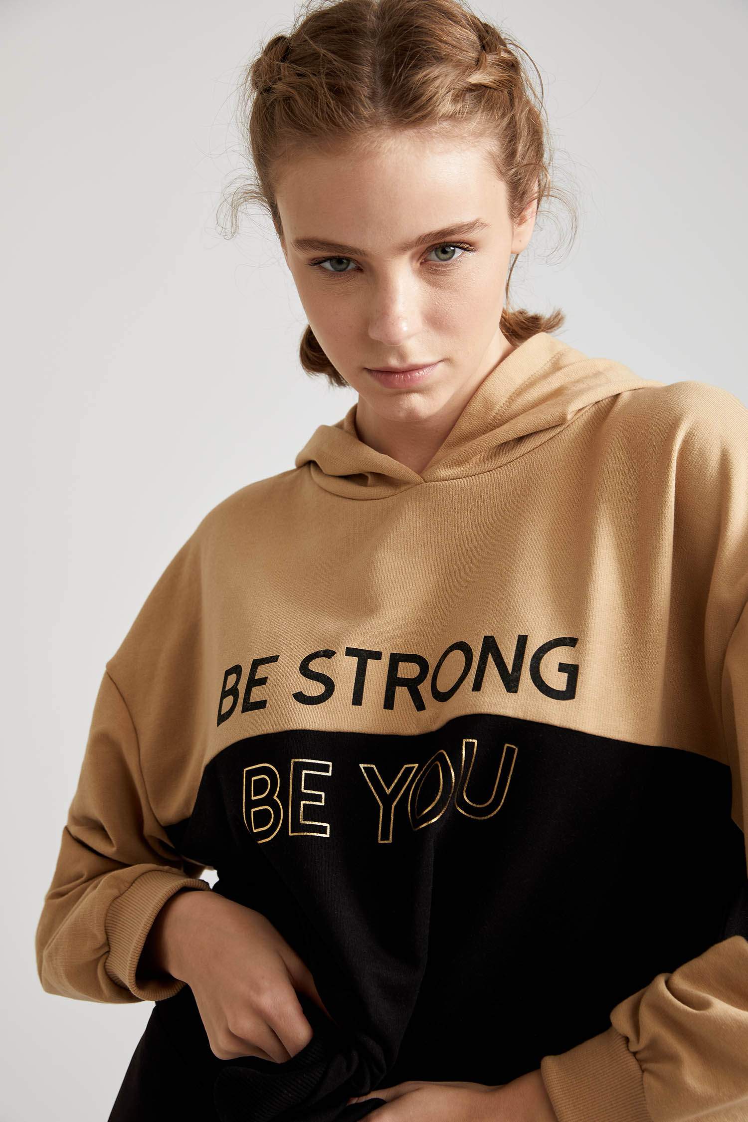 Yazı Baskılı Kapüşonlu Relax Fit Sweatshirt