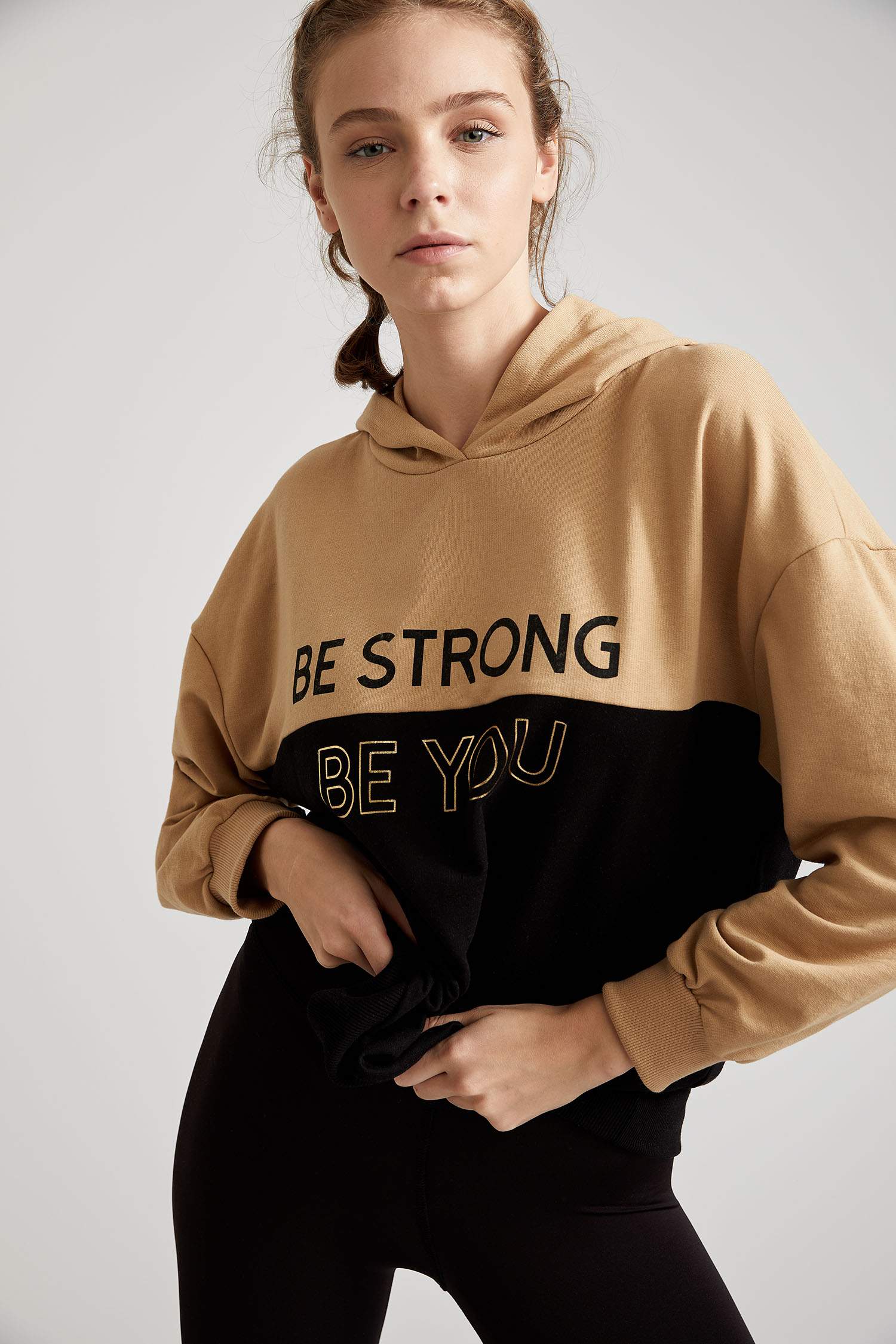Yazı Baskılı Kapüşonlu Relax Fit Sweatshirt