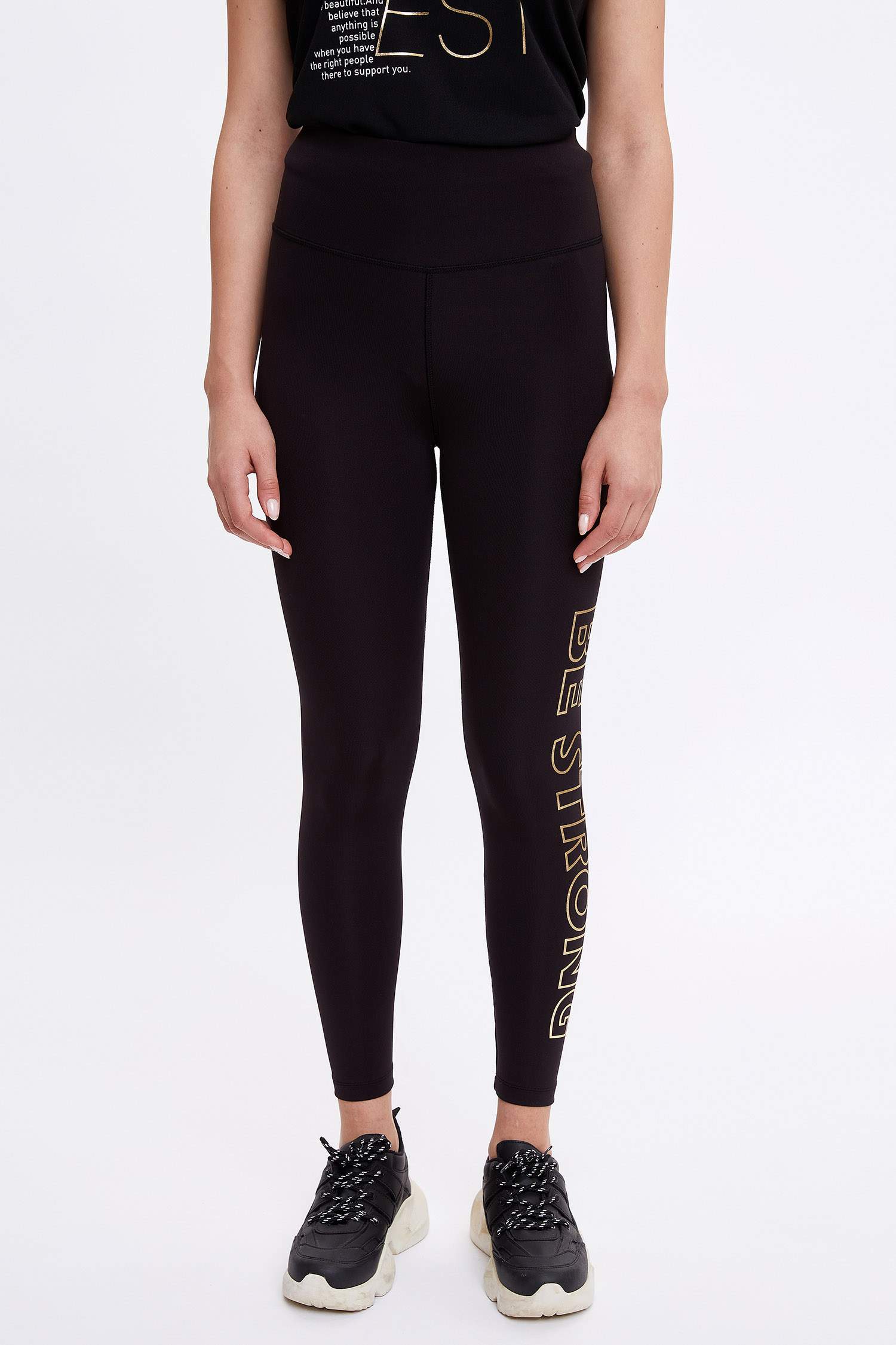 Slogan Baskılı Slim Fit Örme Tayt