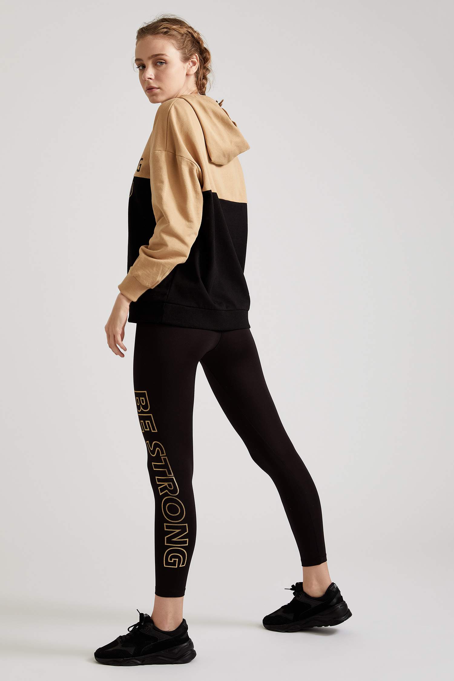 Slogan Baskılı Slim Fit Örme Tayt