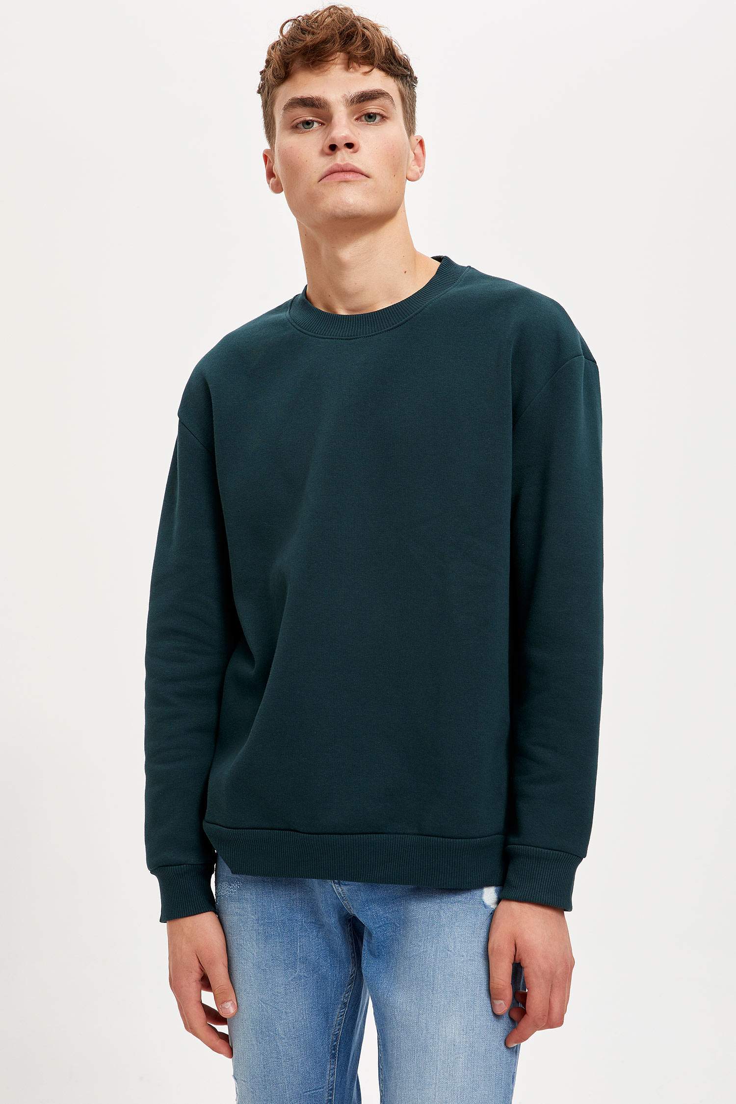 Oversize Fit Bisiklet Yaka İçi Yumuşak Tüylü Sweatshirt