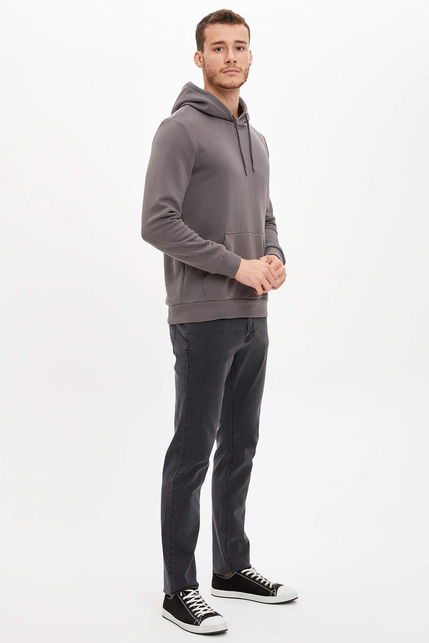Slim Fit Kanguru Cepli İçi Yumuşak Tüylü Sweatshirt