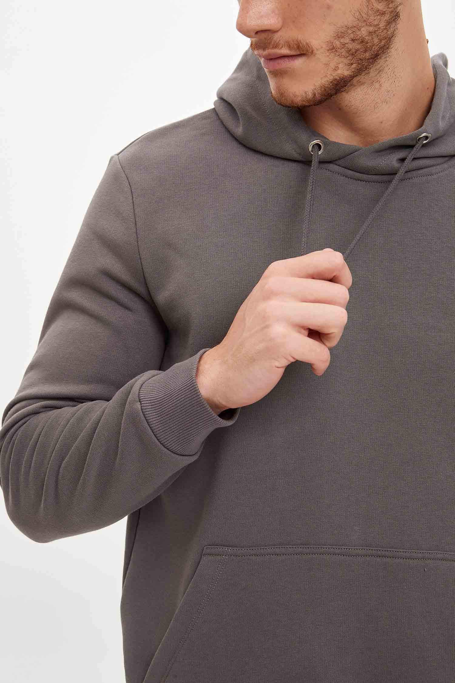 Slim Fit Kanguru Cepli İçi Yumuşak Tüylü Sweatshirt