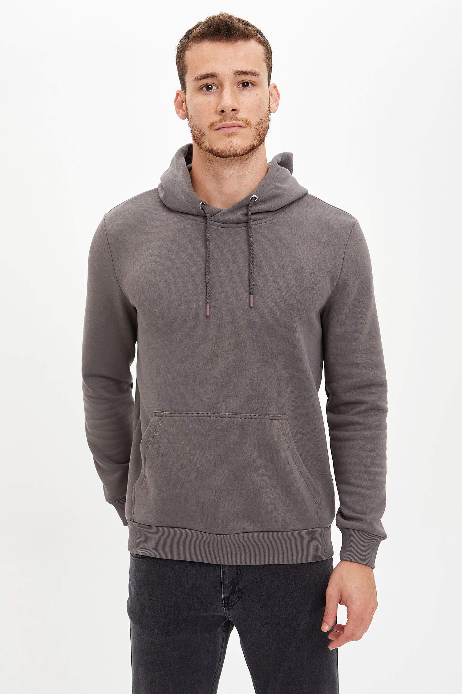 Slim Fit Kanguru Cepli İçi Yumuşak Tüylü Sweatshirt