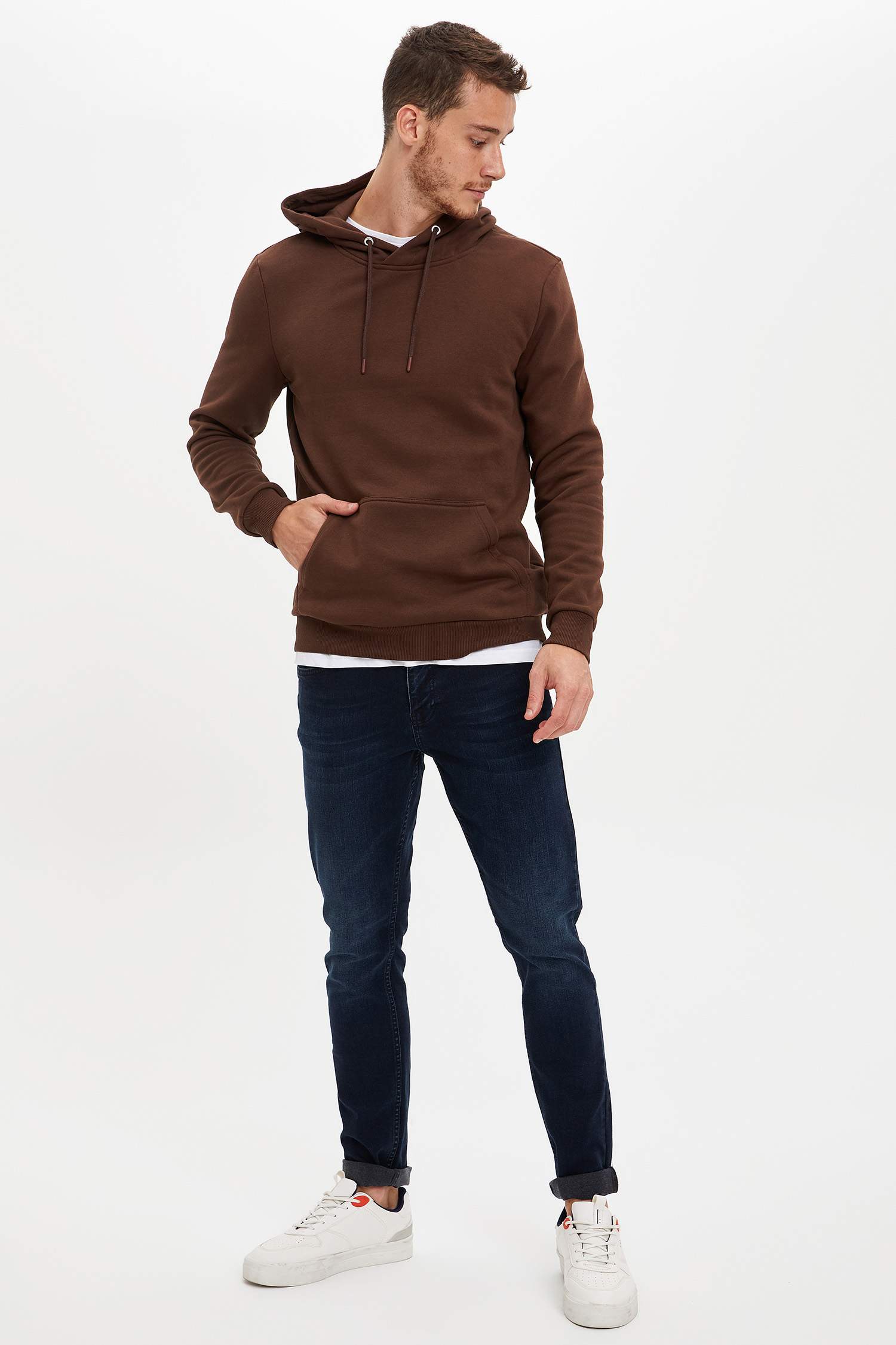 Slim Fit Kanguru Cepli İçi Yumuşak Tüylü Sweatshirt