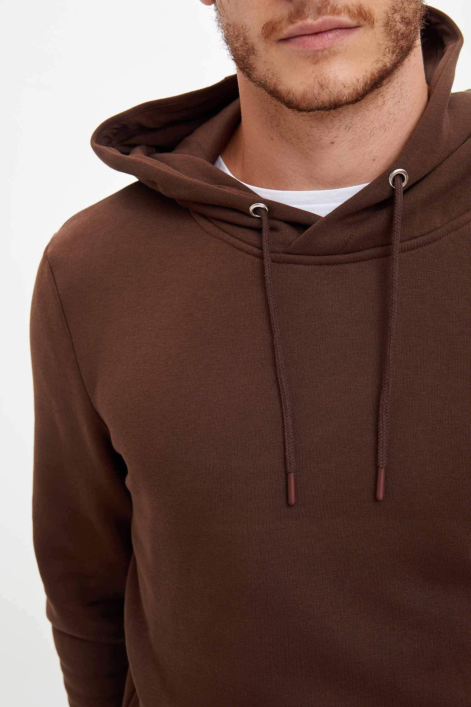 Slim Fit Kanguru Cepli İçi Yumuşak Tüylü Sweatshirt