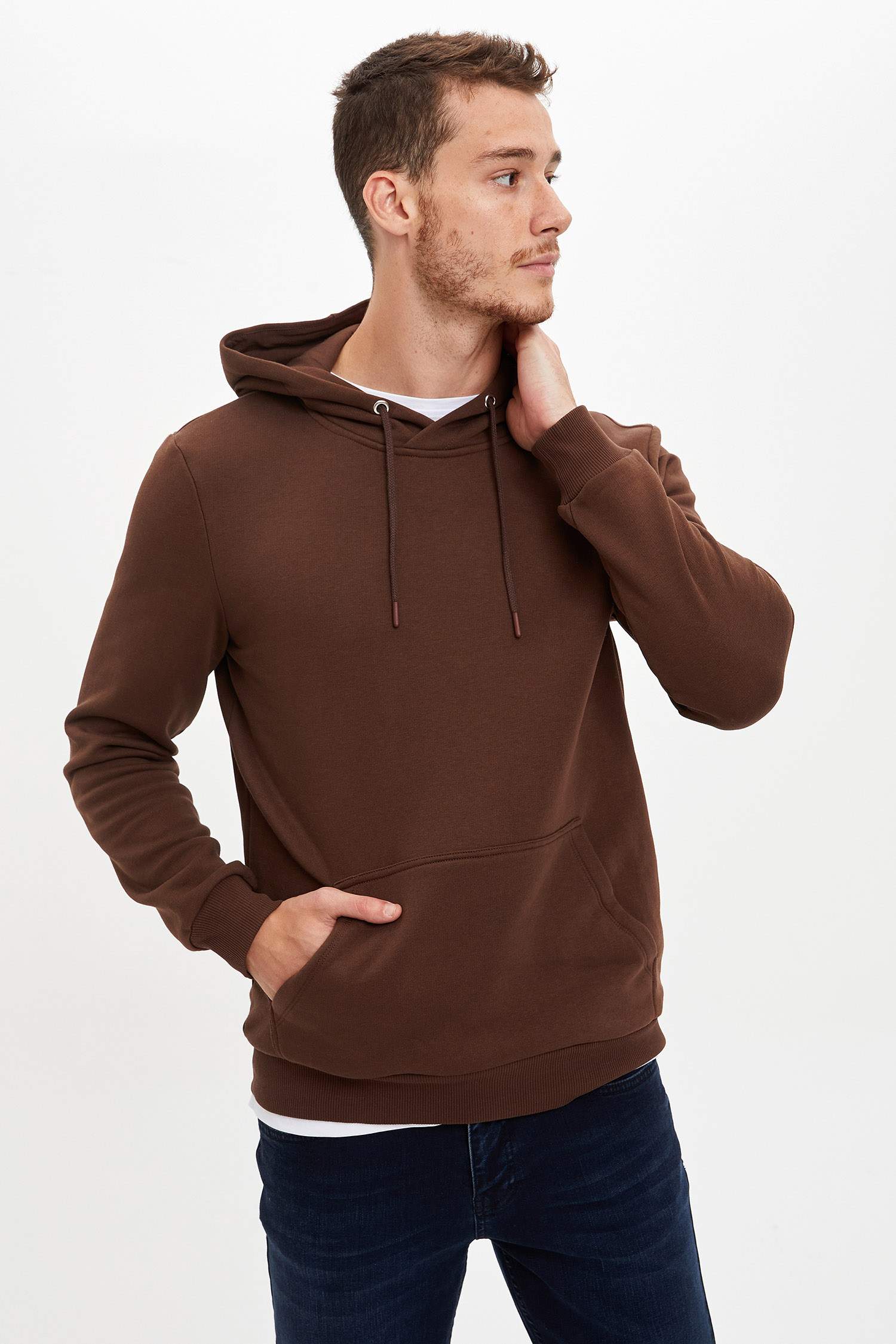 Slim Fit Kanguru Cepli İçi Yumuşak Tüylü Sweatshirt