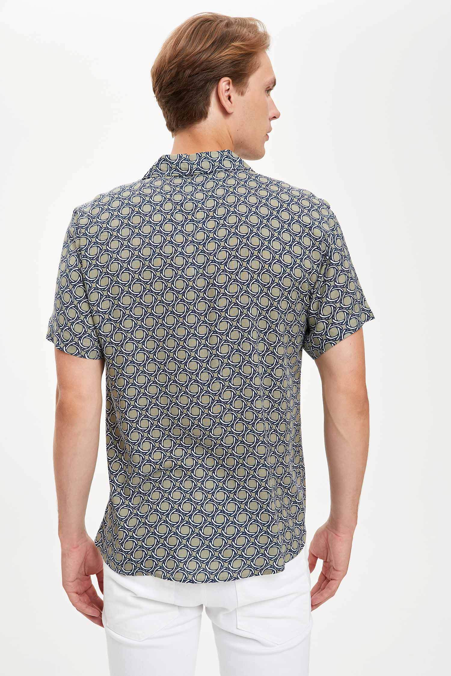 Slim Fit Viskon Desenli Kısa Kollu Gömlek