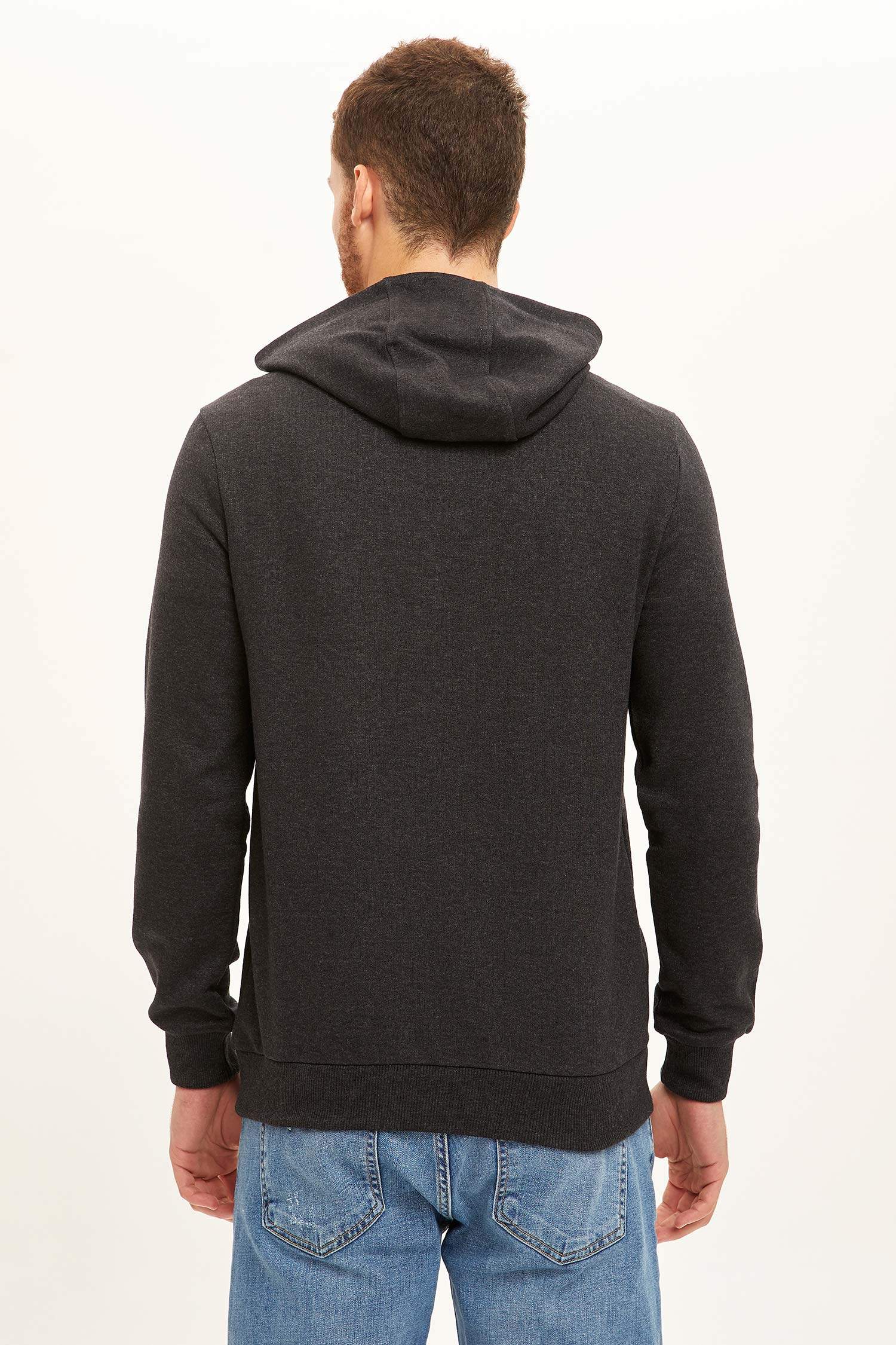Life Baskılı Slim Fit Kapüşonlu Sweatshirt