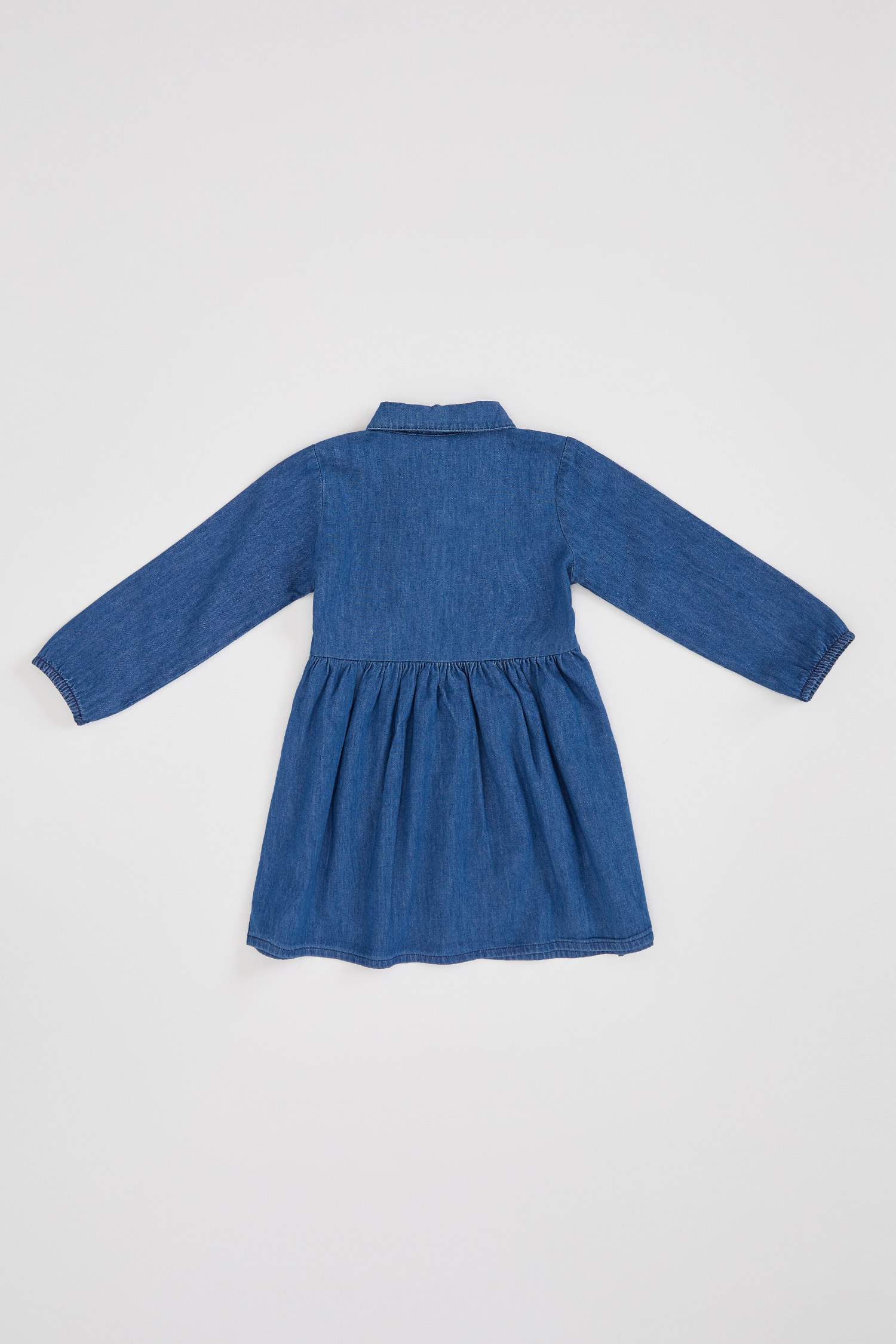 Kız Bebek Düğmeli Beli Büzgülü Jean Elbise