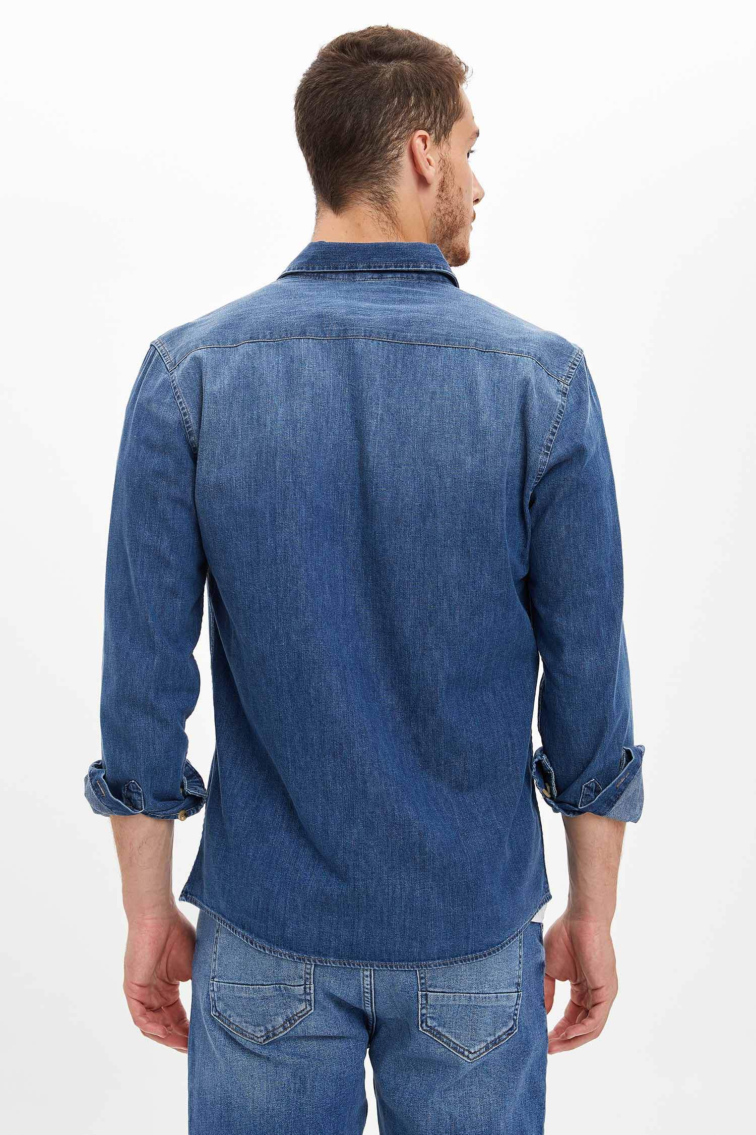 Slim Fit Uzun Kollu Jean Gömlek