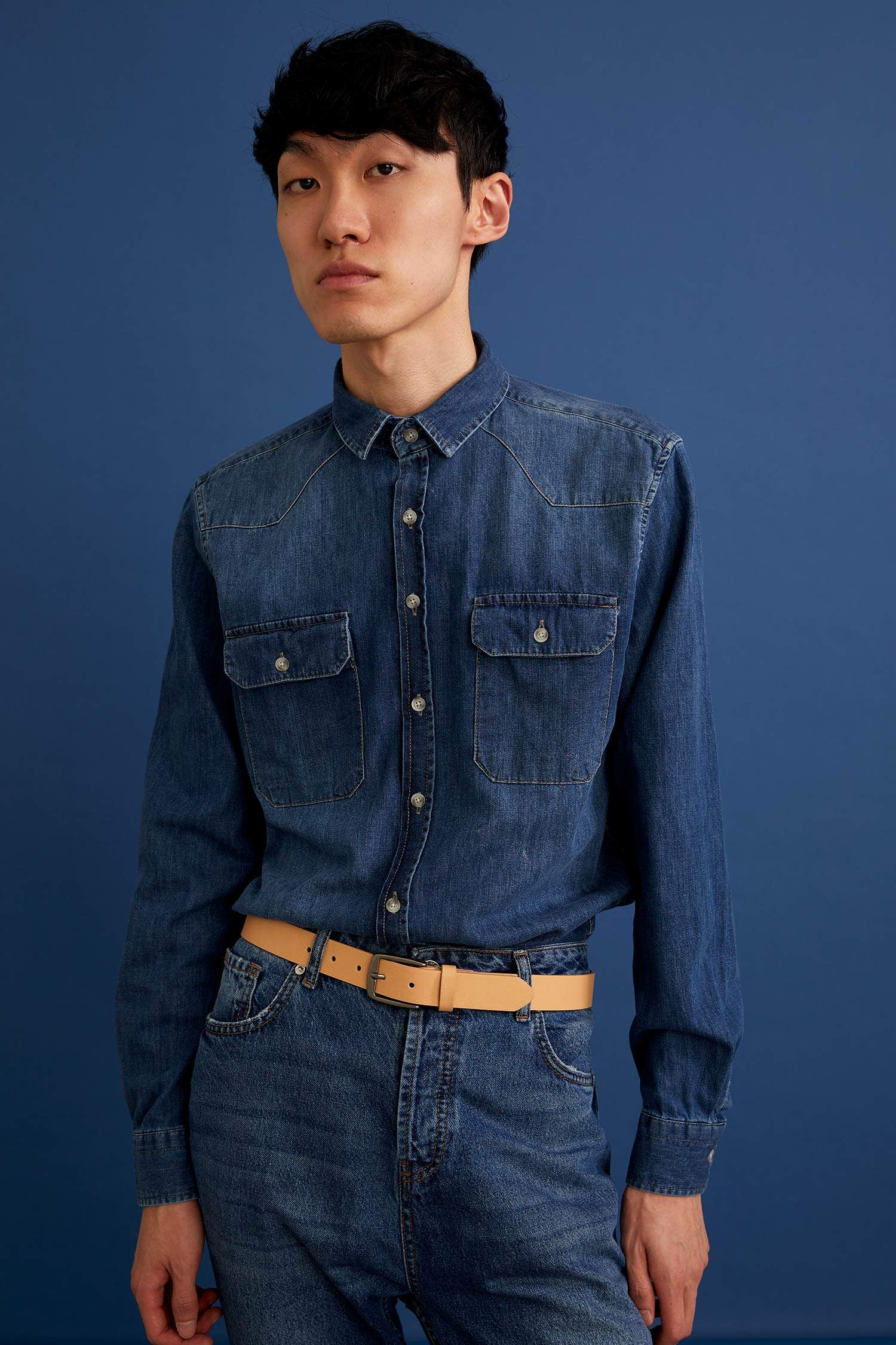 Slim Fit Uzun Kollu Jean Gömlek