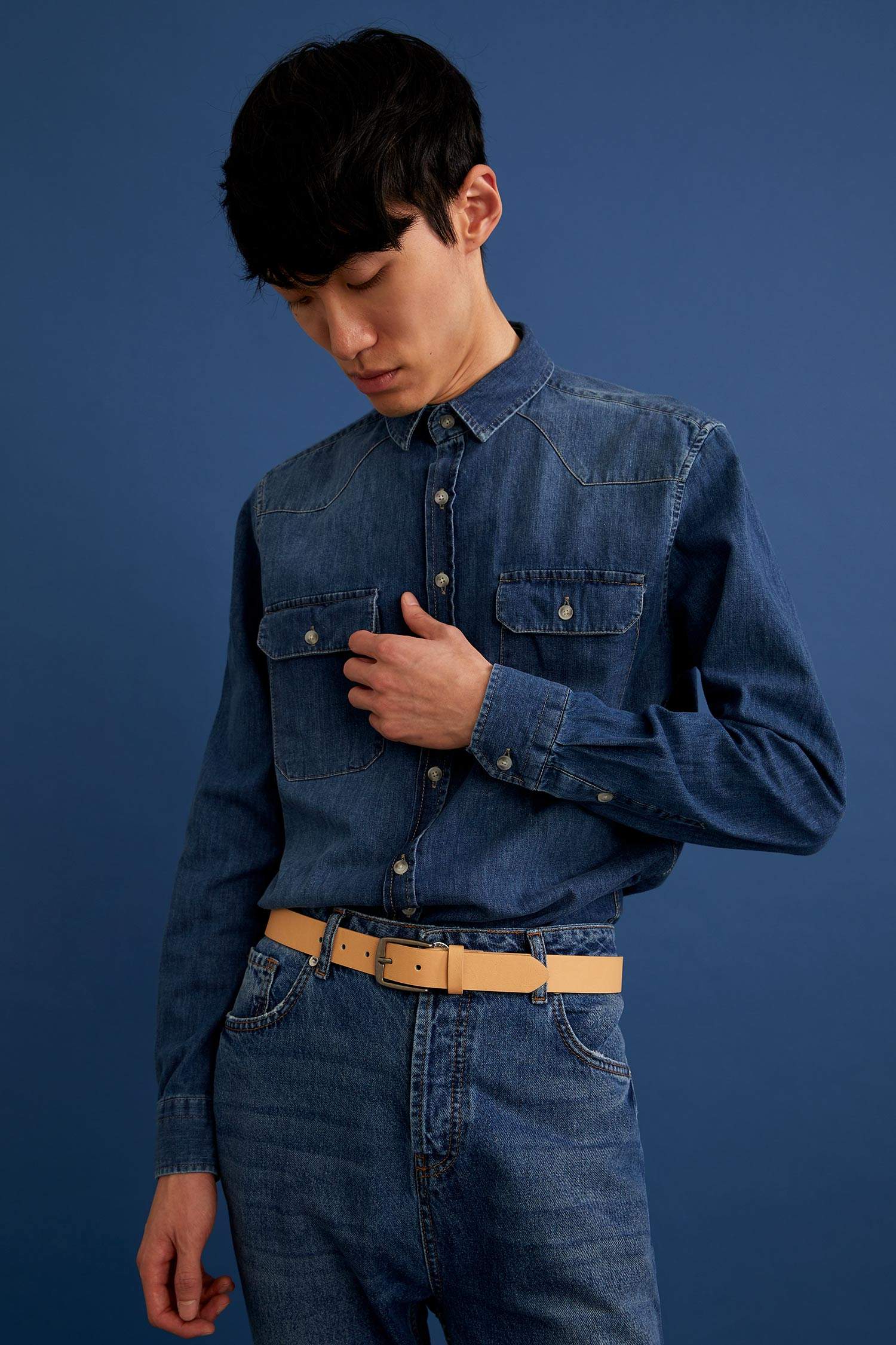 Slim Fit Uzun Kollu Jean Gömlek