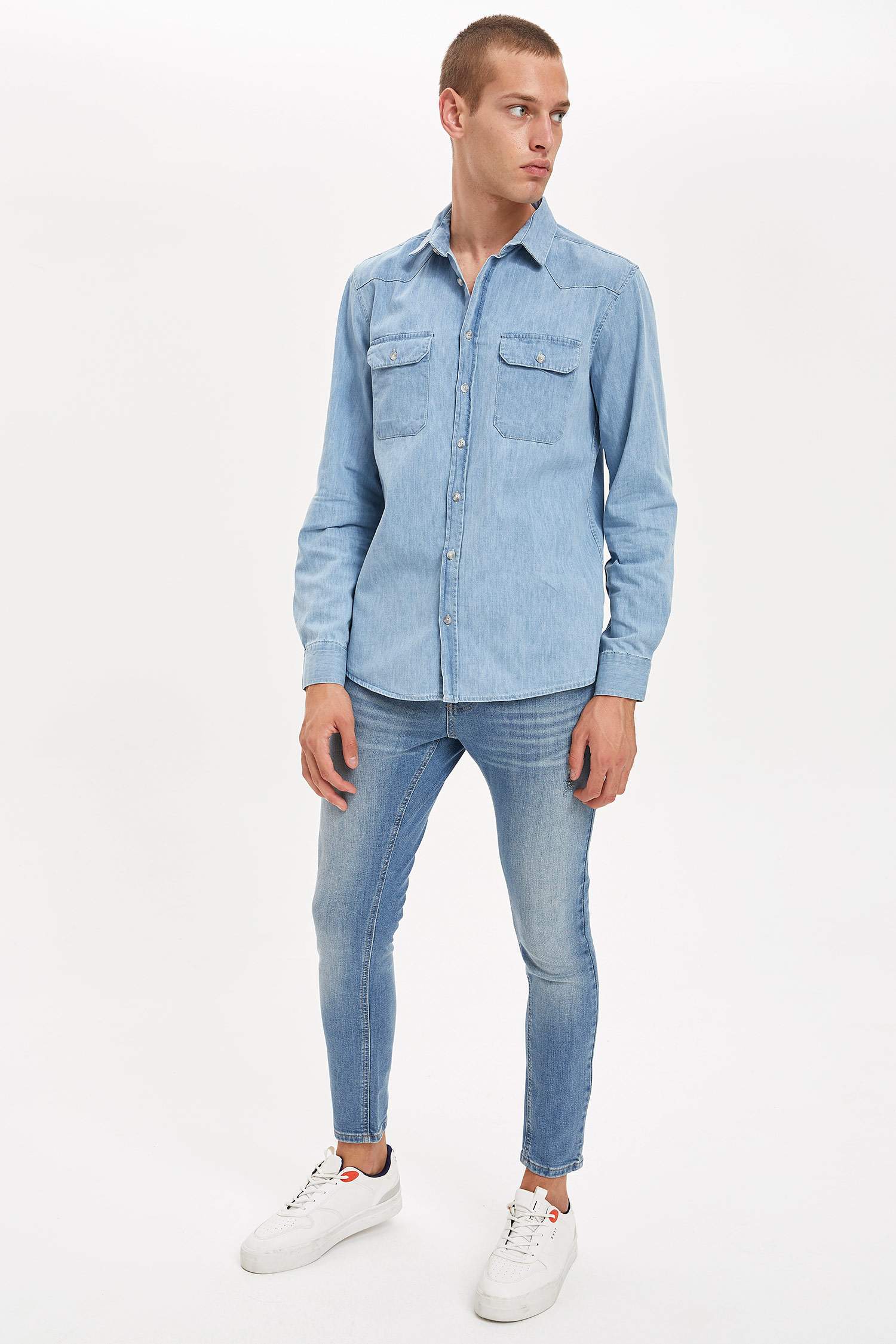 Slim Fit Uzun Kollu Jean Gömlek
