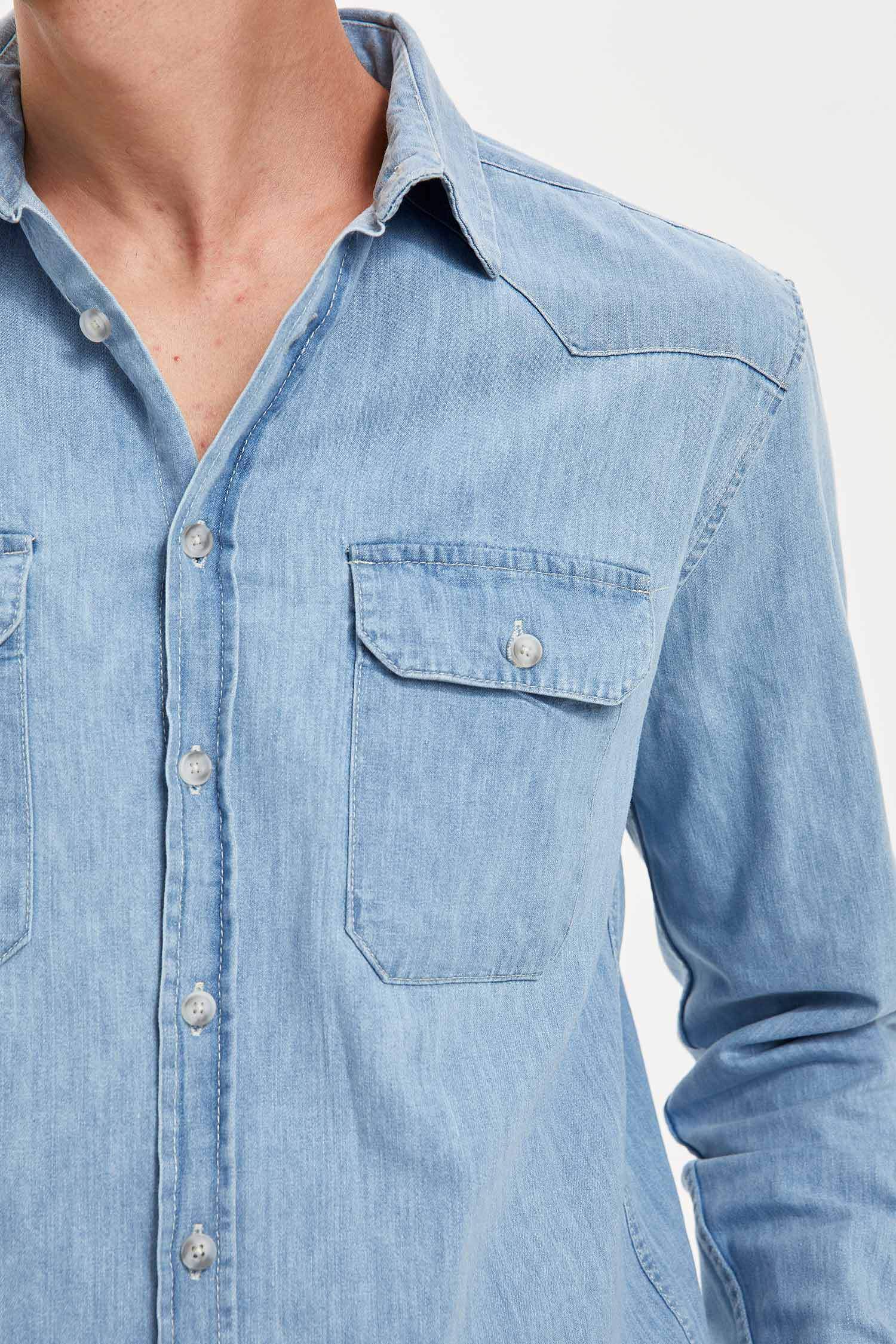 Slim Fit Uzun Kollu Jean Gömlek