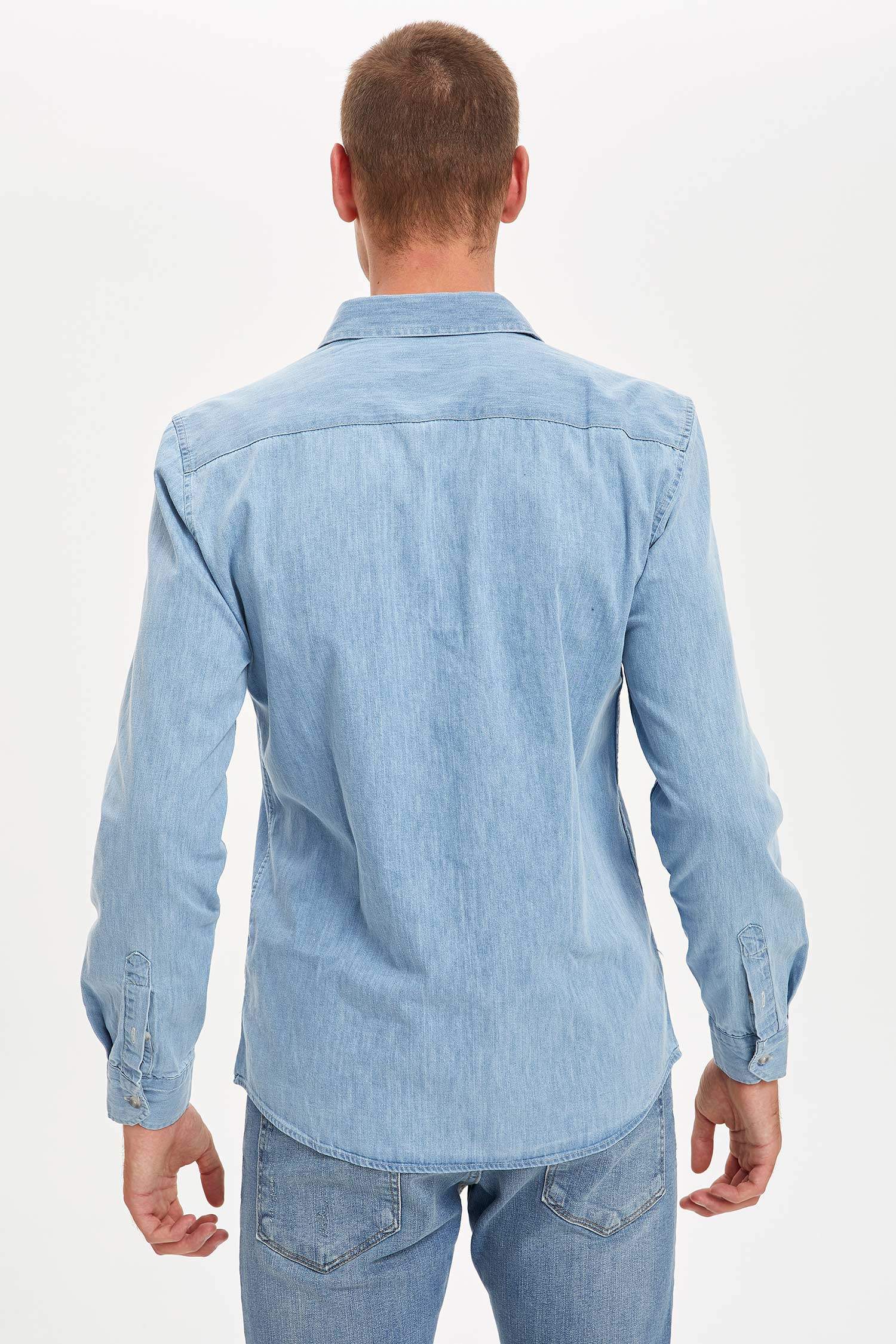 Slim Fit Uzun Kollu Jean Gömlek