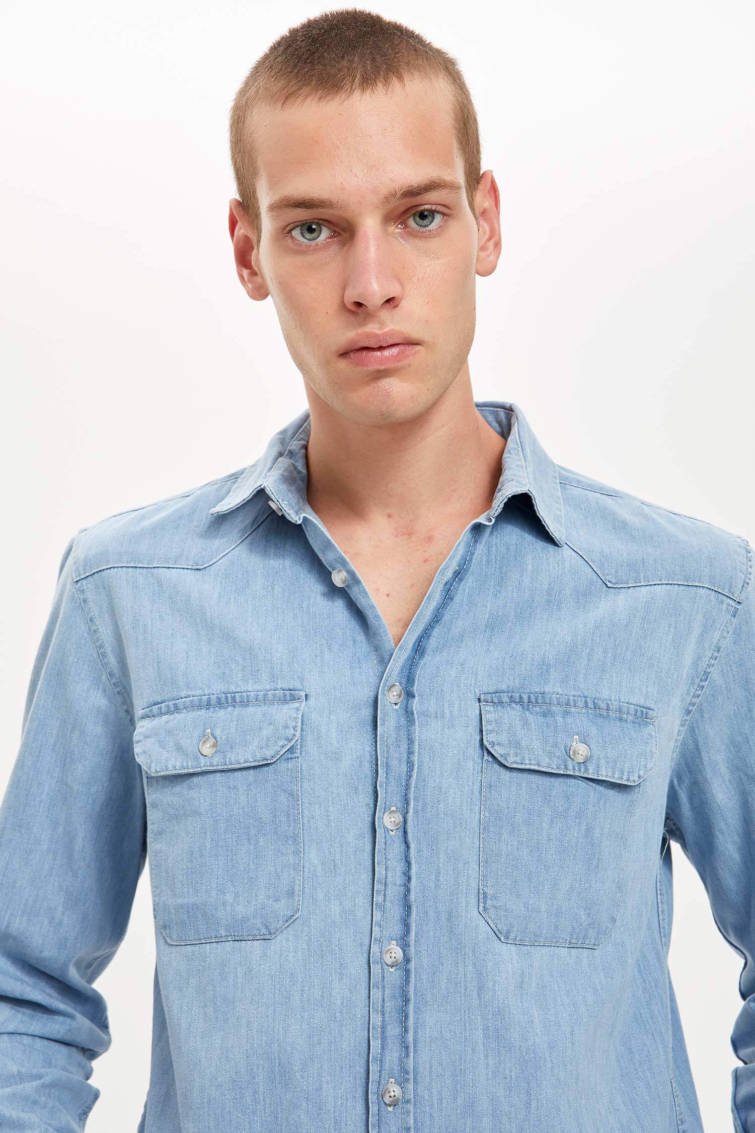 Slim Fit Uzun Kollu Jean Gömlek