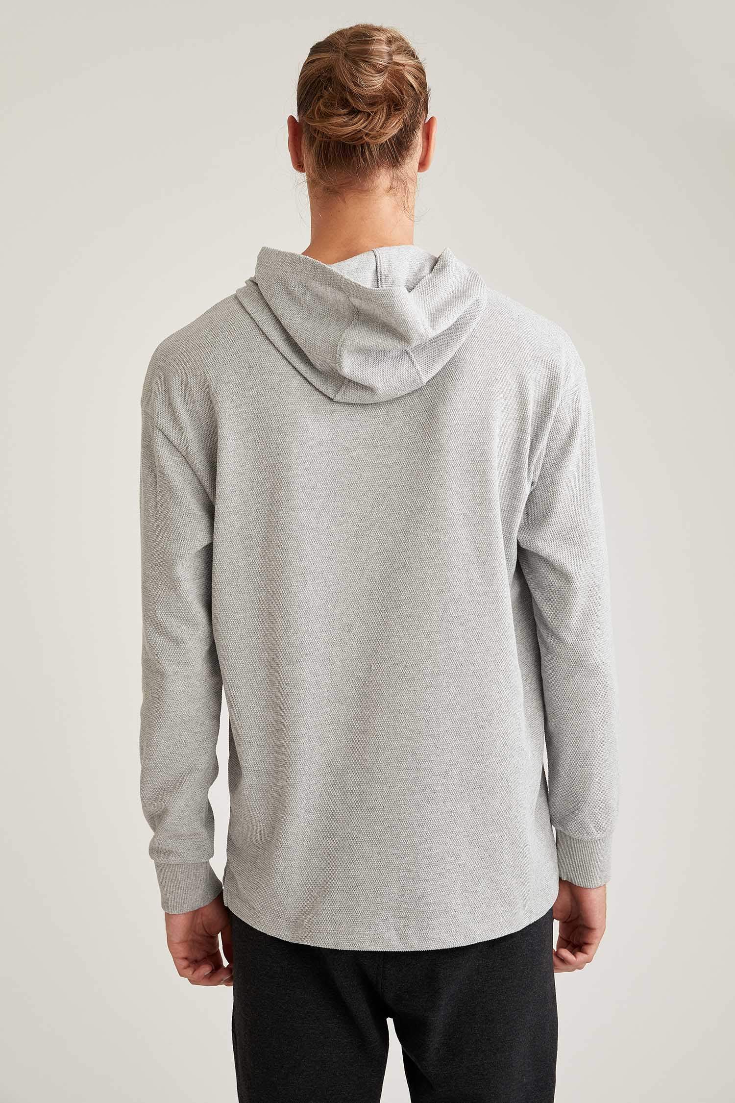 Oversize Fit Kapüşonlu Basic Uzun Kollu Tişört