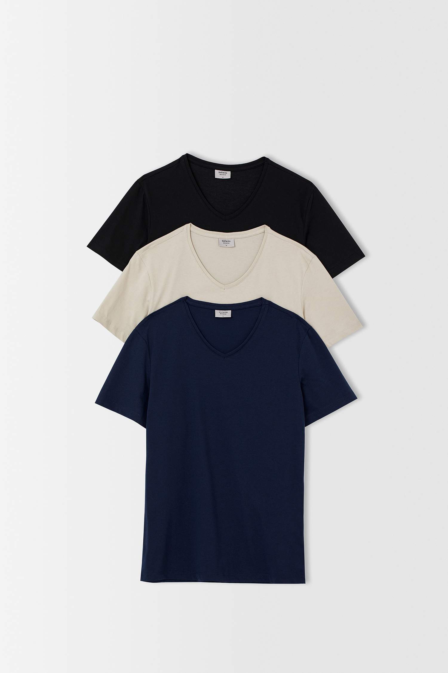 Slim Fit V Yaka Basic Tişört 3'lü