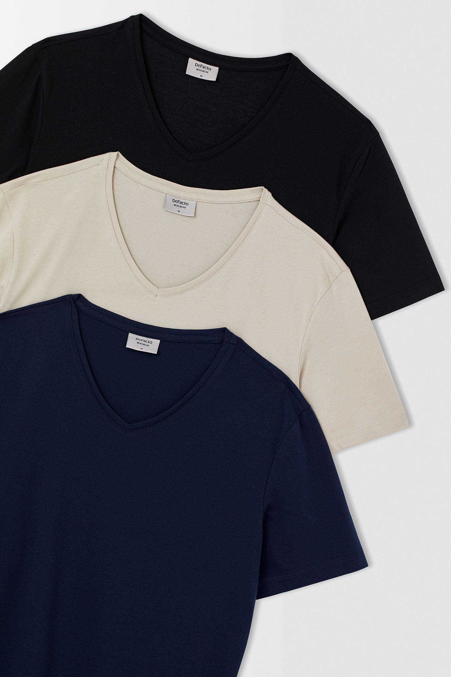 Slim Fit V Yaka Basic Tişört 3'lü