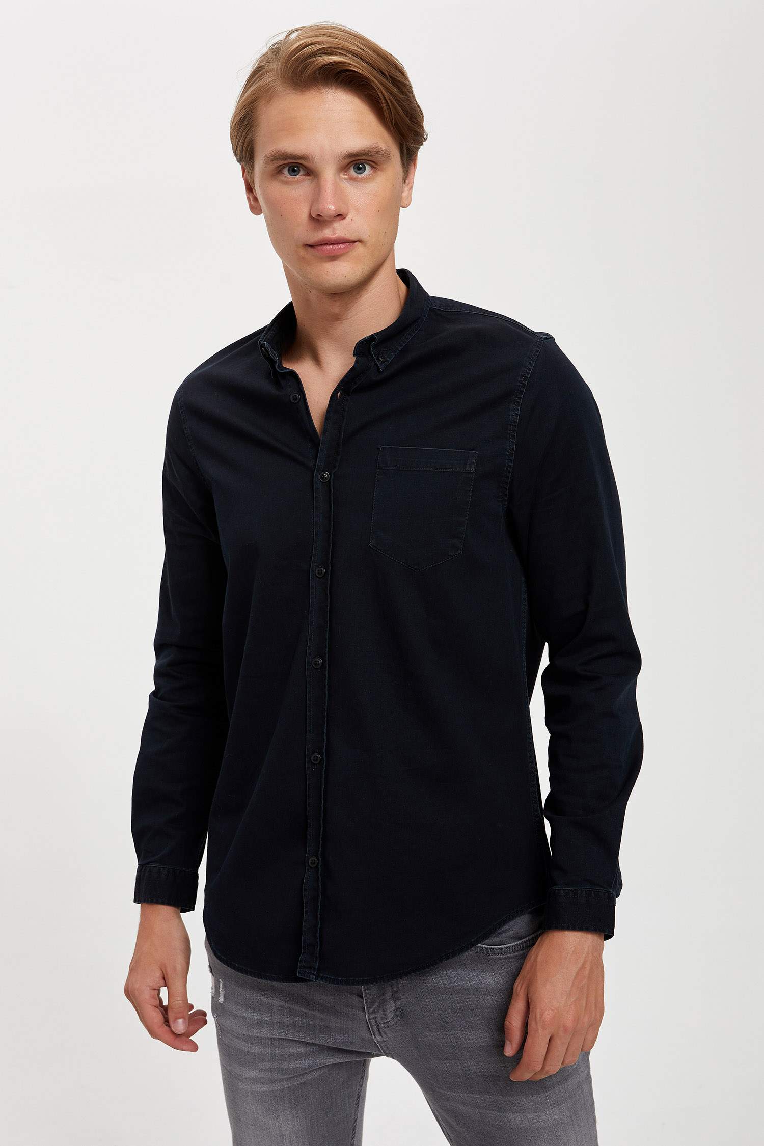 Slim Fit Uzun Kollu Jean Gömlek